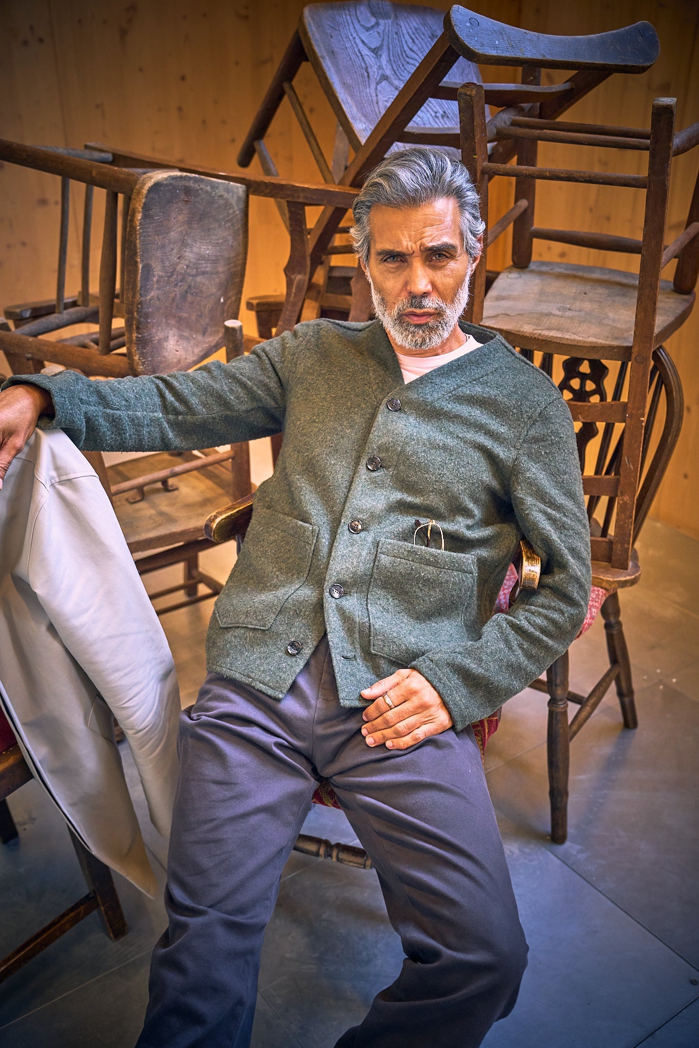 Fleming V-Neck Shacket - Olive Casentino Wool - Wear London