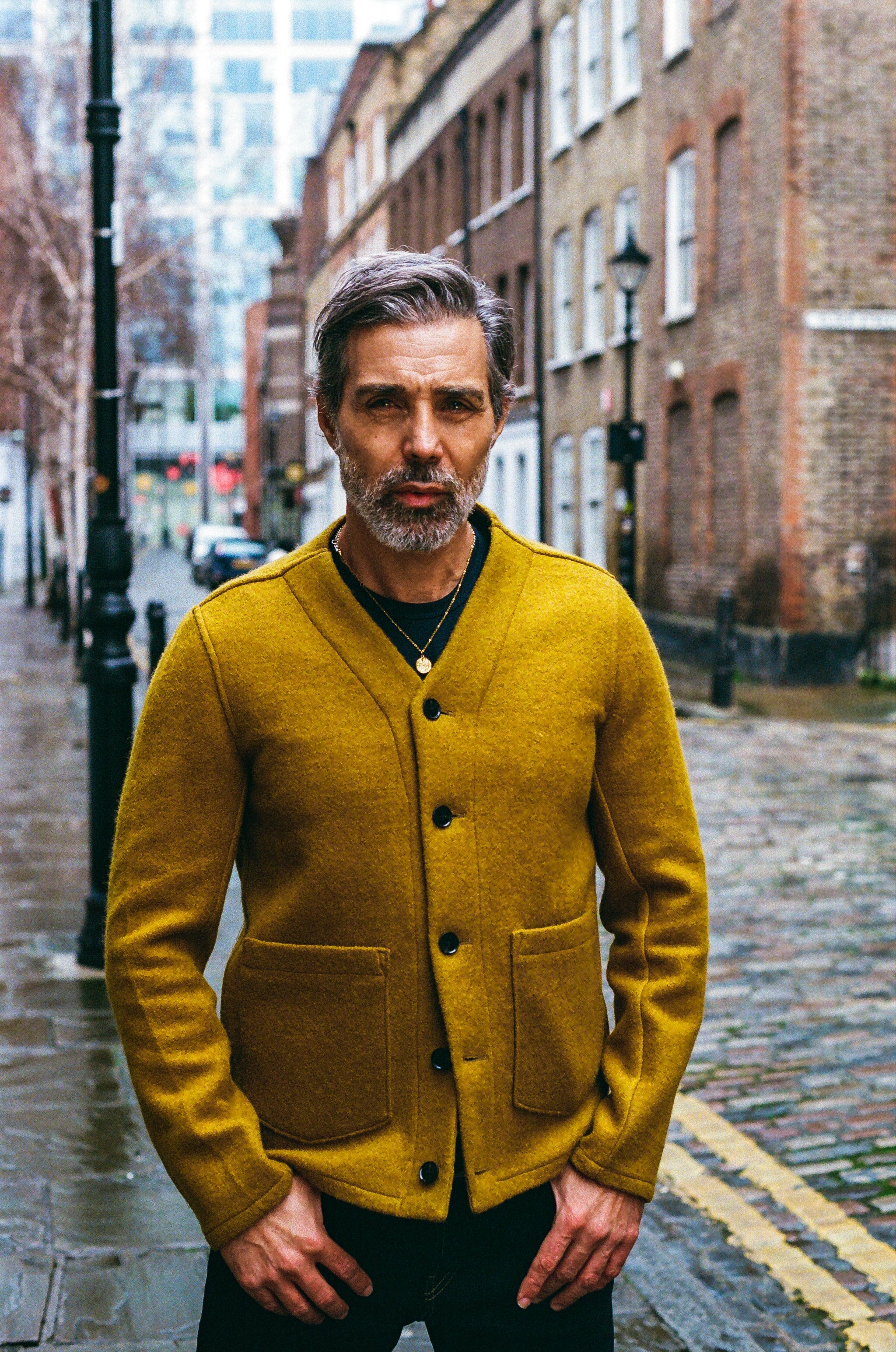 Fleming V-Neck Shacket - Mustard Boiled Wool - Wear London