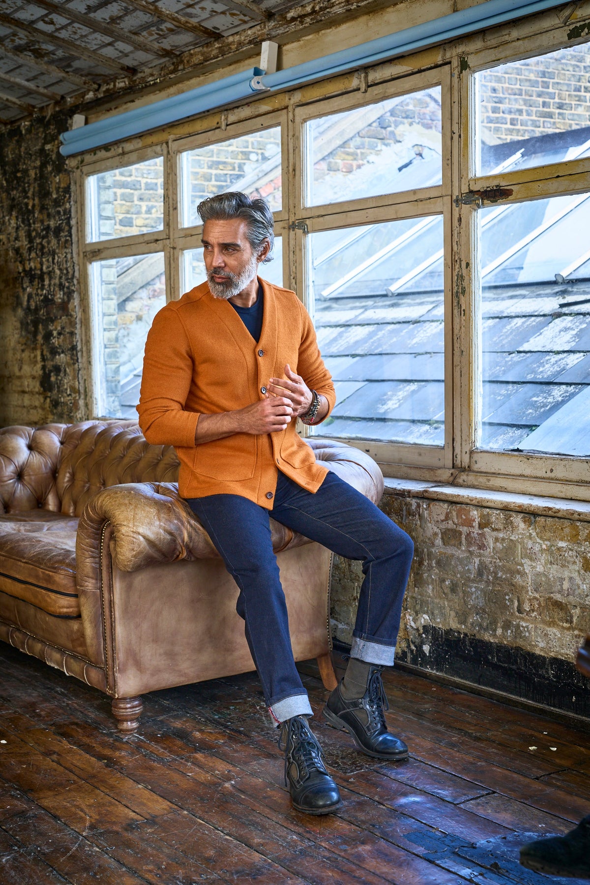 Fleming V-Neck Shacket - Orange Textured Wool - Wear London