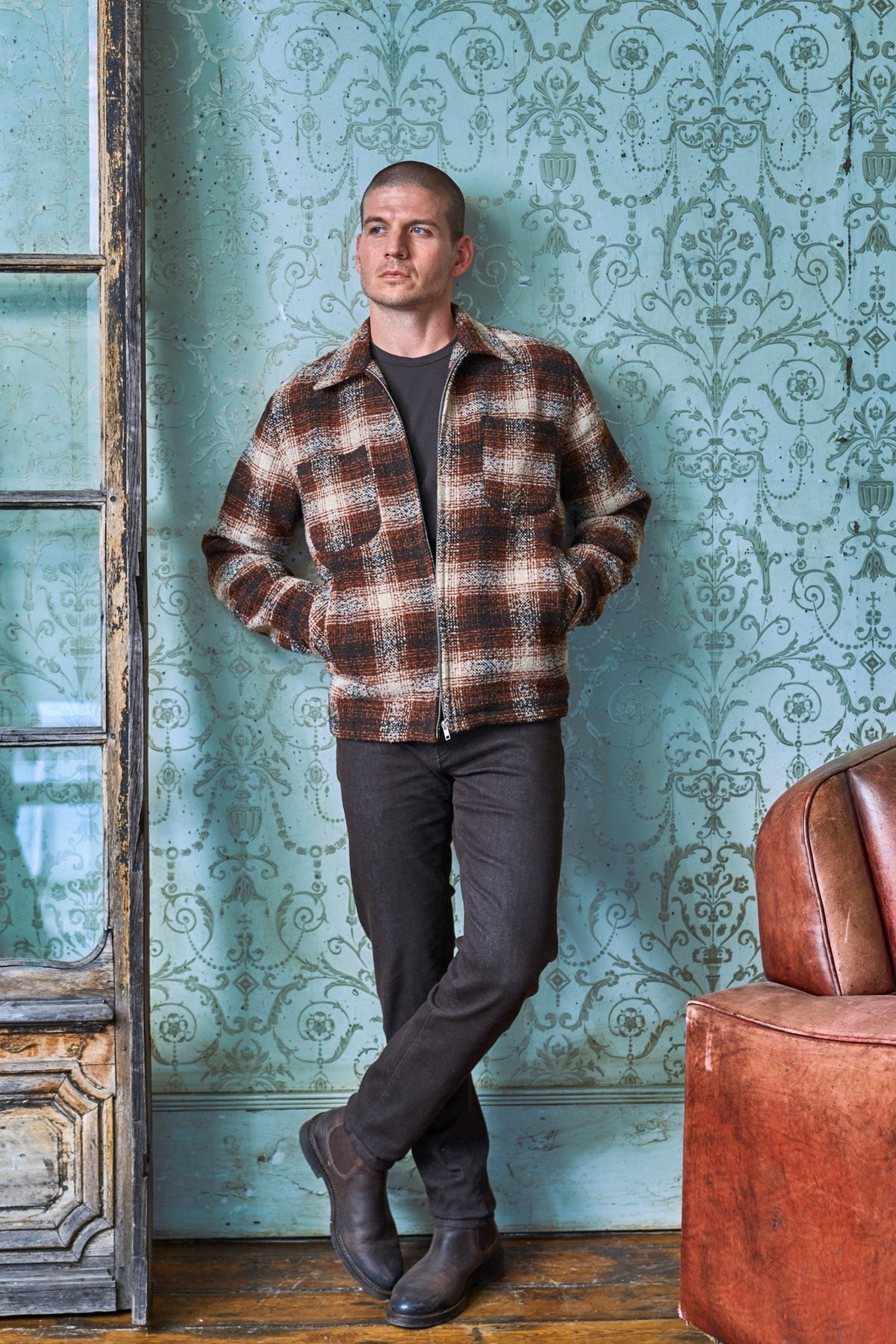 Broadwalk Zip Overshirt - Red Grey Black Check - Wear London