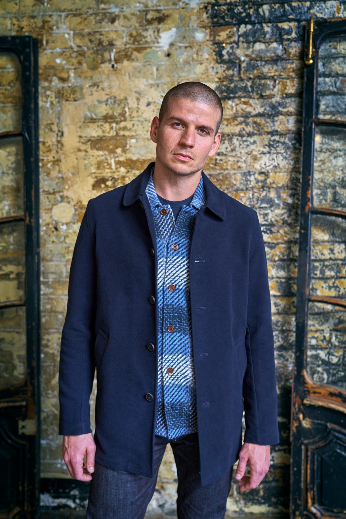 Bart Overshirt - Dark Navy and Sky Blue Ecru - Check - Wear London