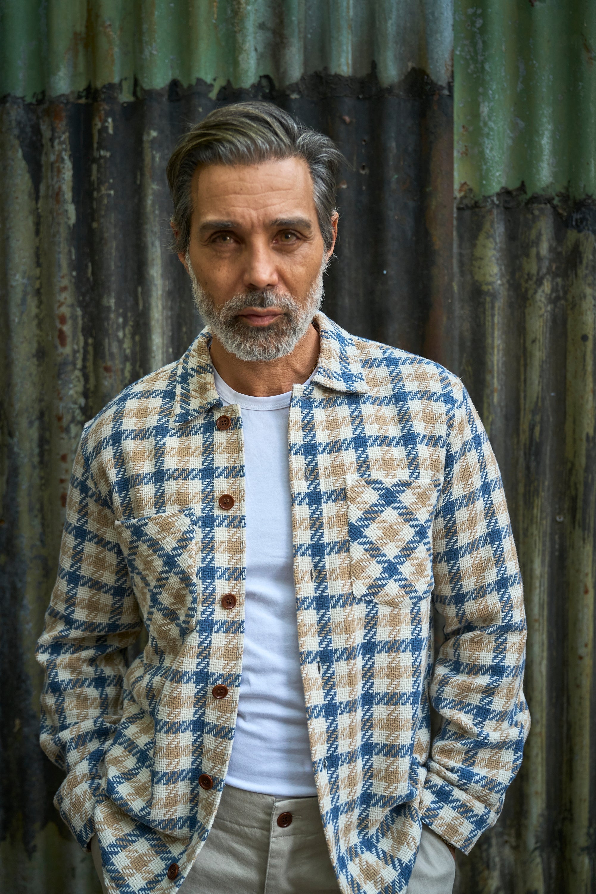 Bart Overshirt - Blue Brown Ecru - Square Check - Wear London