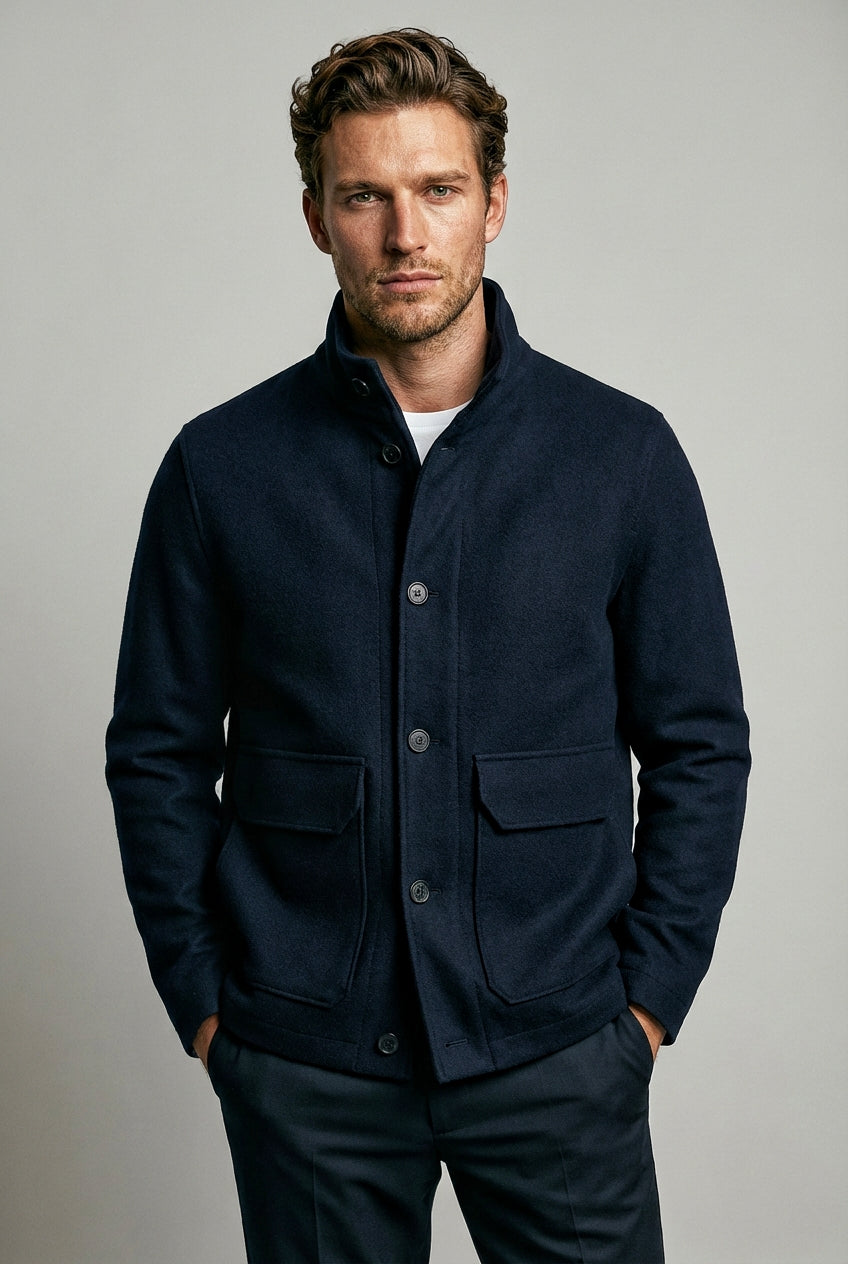 The Freddie Funnel Jacket - Navy Moleskin - Wear London
