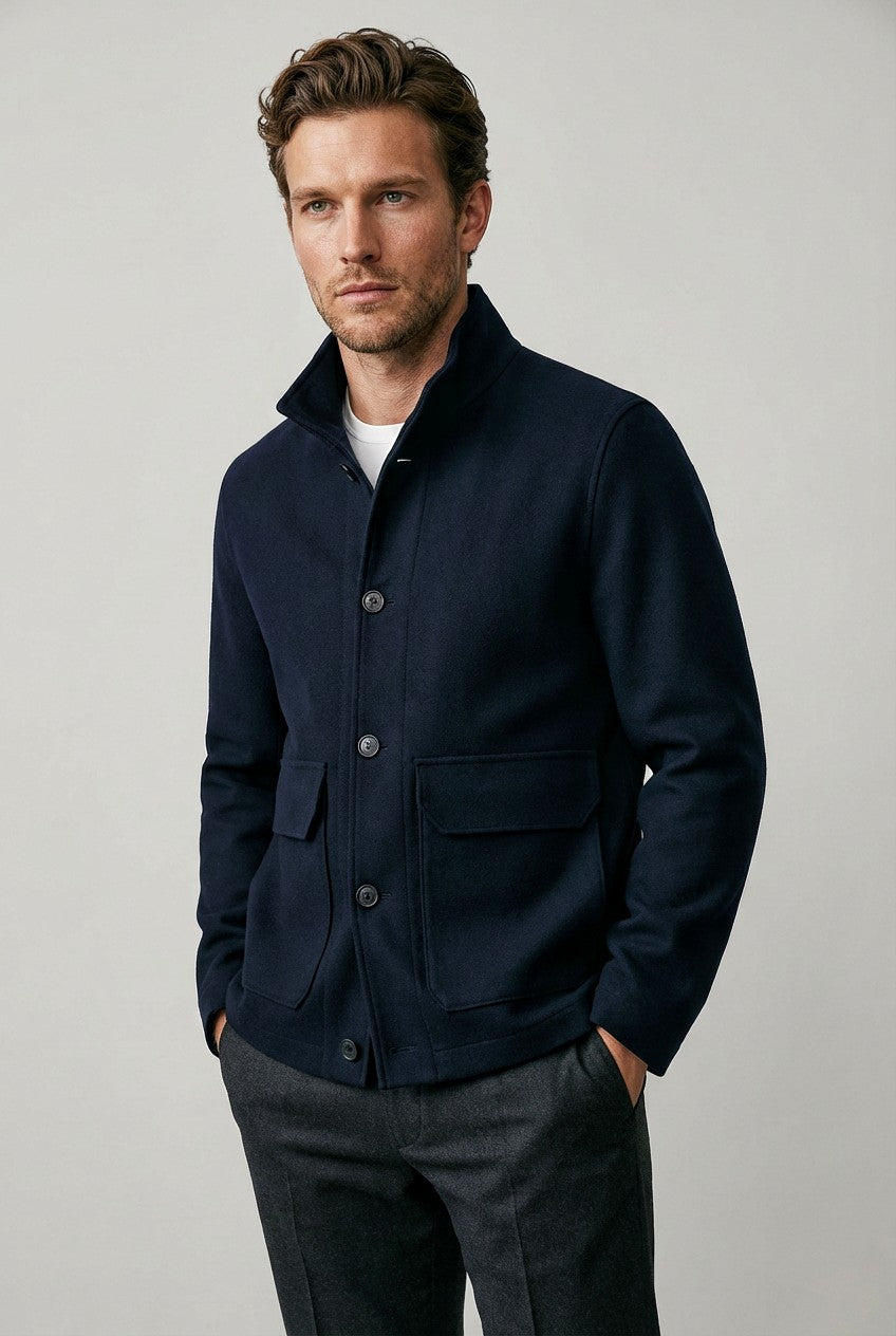 The Freddie Funnel Jacket - Navy Moleskin - Wear London