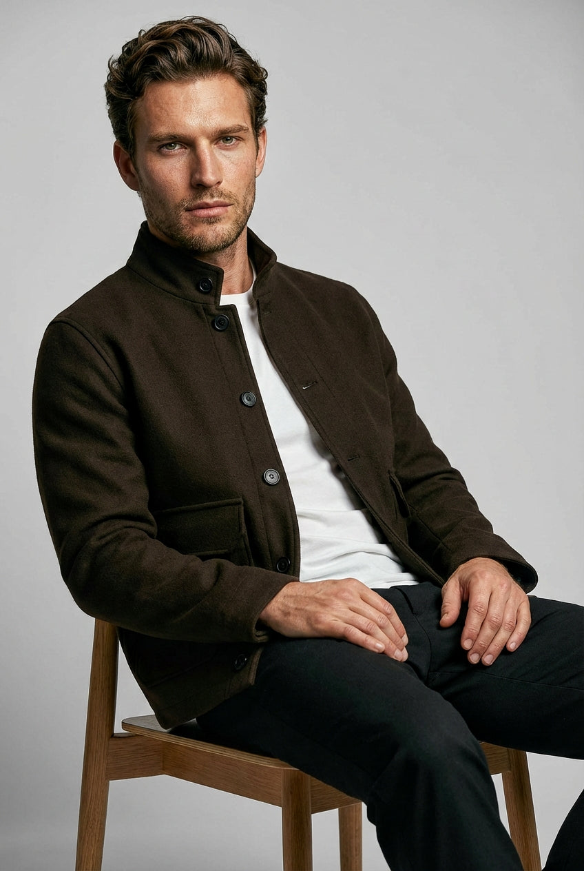 The Freddie Funnel Jacket - Chocolate Moleskin - Wear London