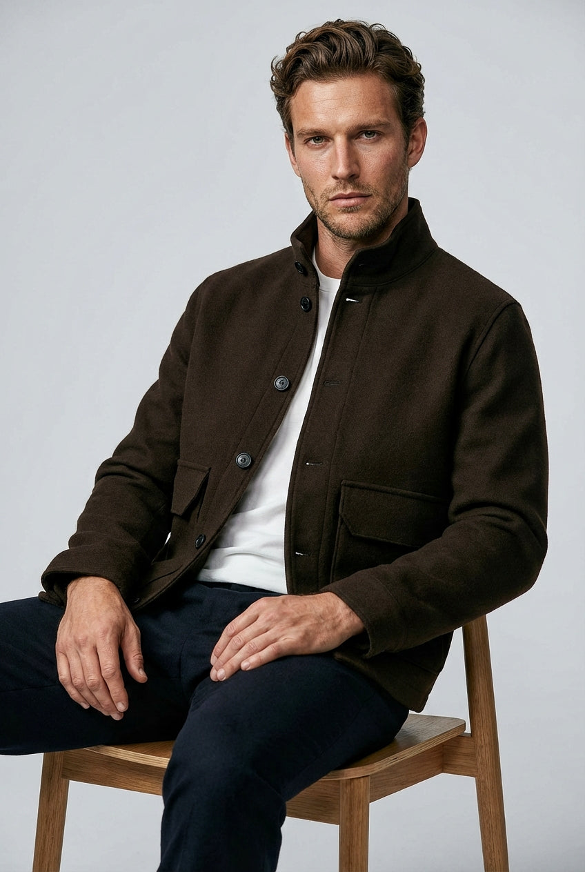 The Freddie Funnel Jacket - Chocolate Moleskin - Wear London