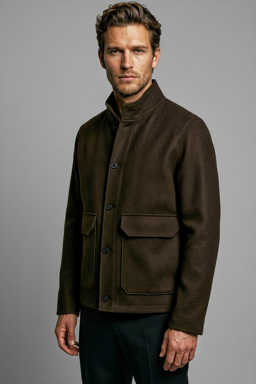 The Freddie Funnel Jacket - Chocolate Moleskin - Wear London