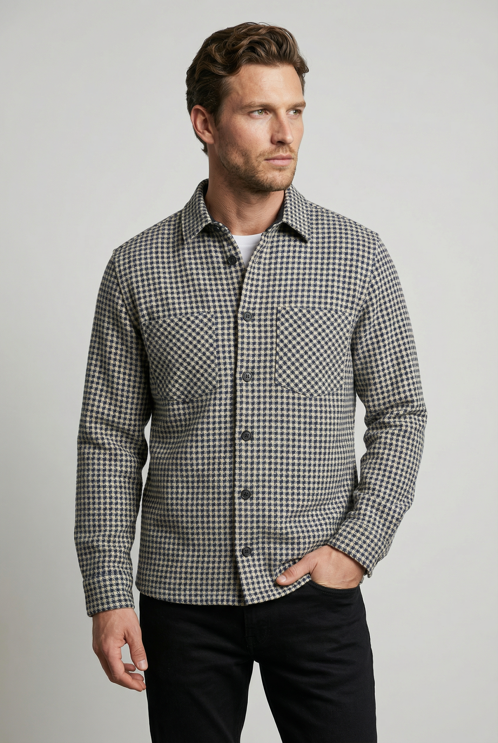 Bart Overshirt - Mid Blue / Stone Check - Wear London