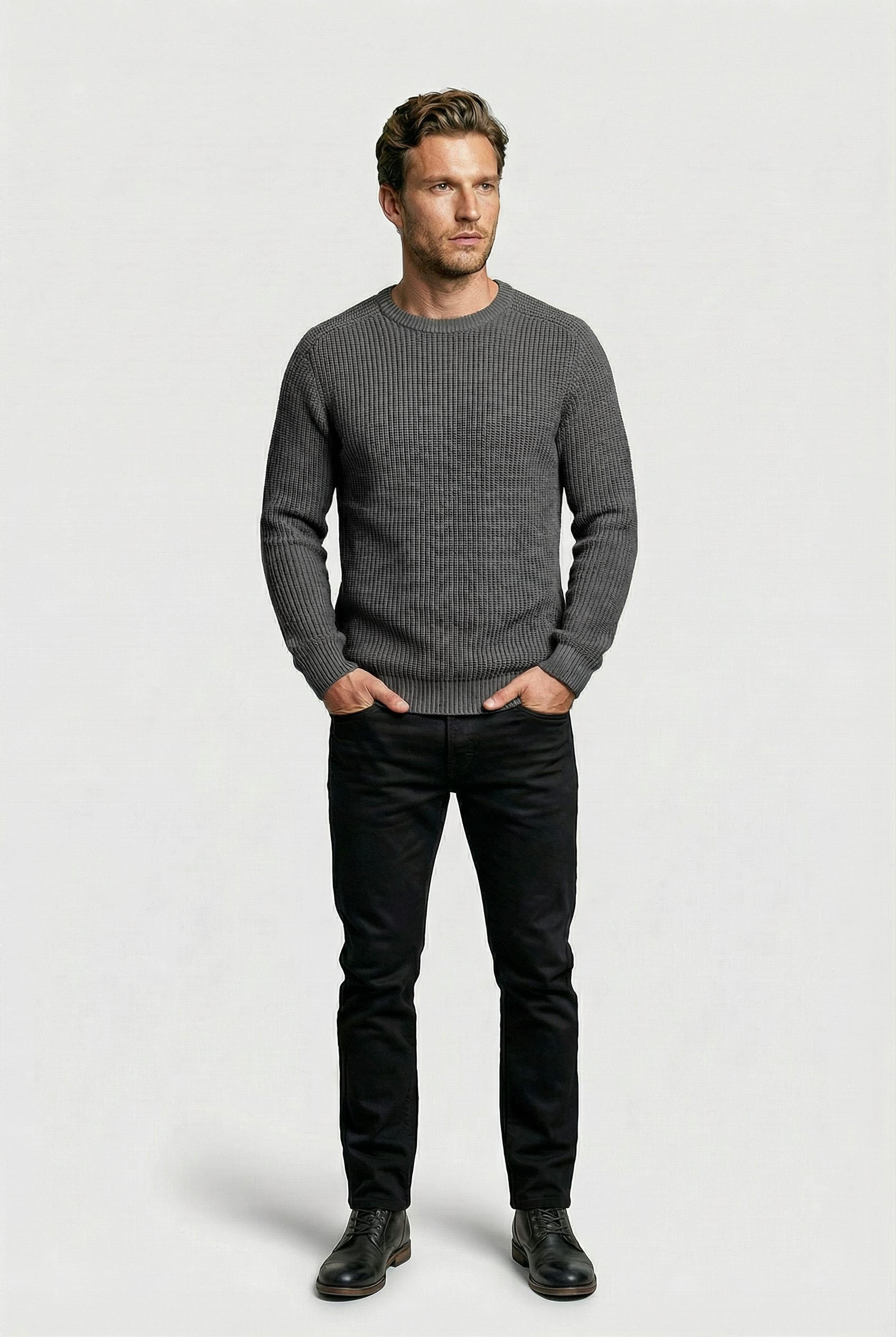 J Hailey Crew Knit - Charcoal - Wear London