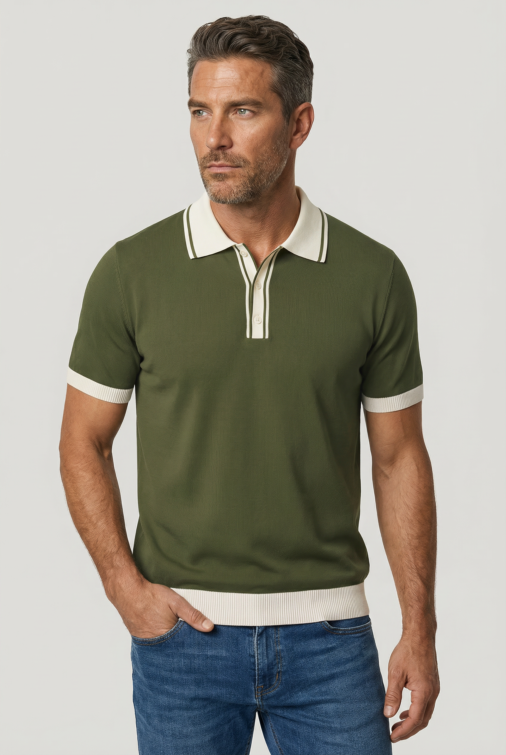 Camden - Plain Polo Knitwear - Olive Ecru - Wear London