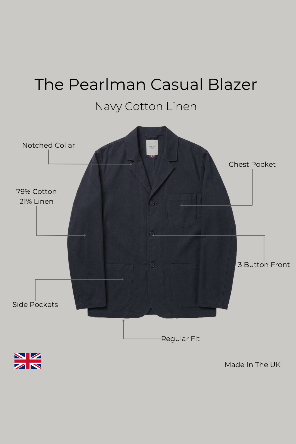The Pearlman Casual Blazer - Navy Cotton Linen - Wear London