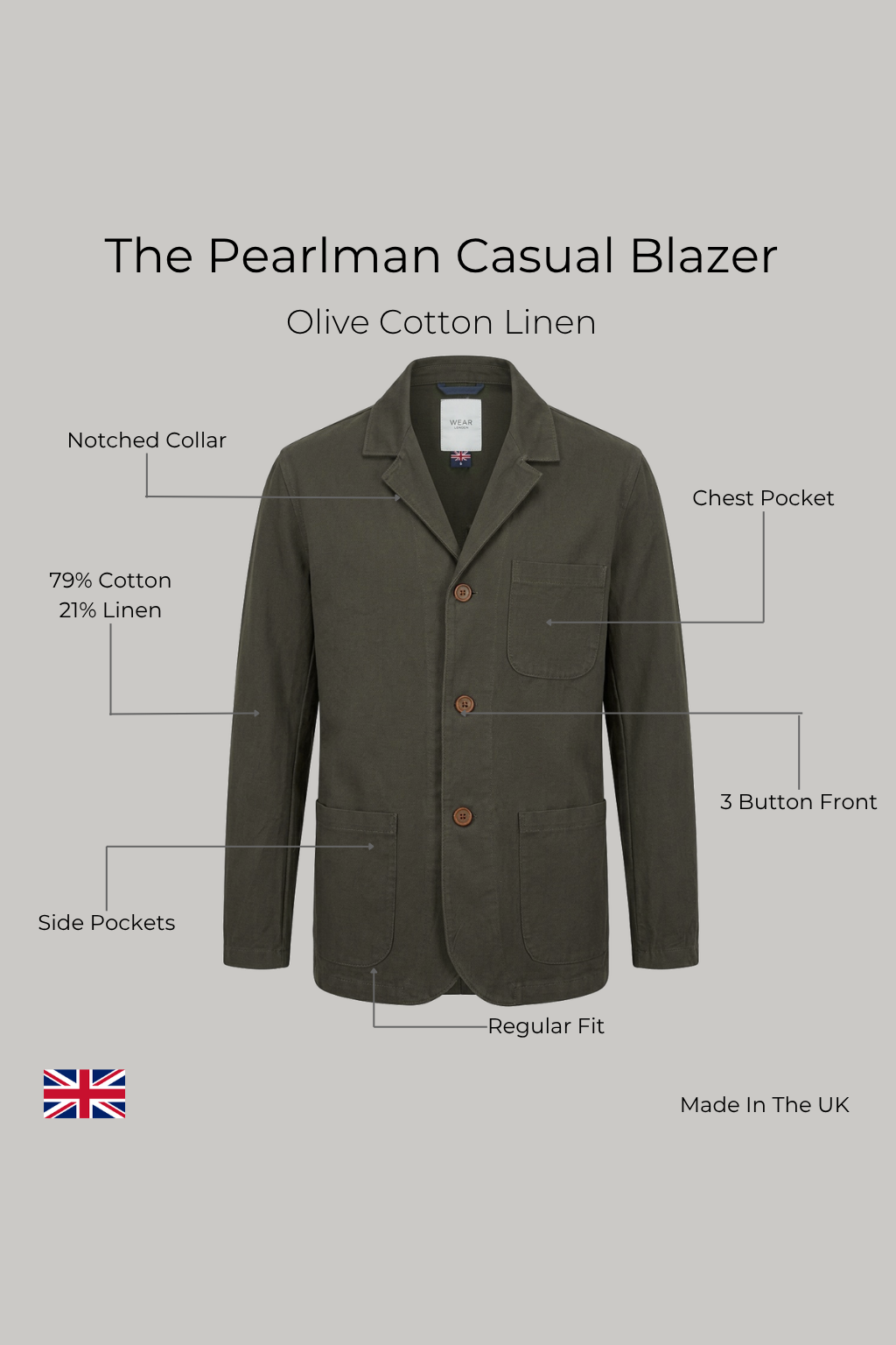 The Pearlman Casual Blazer - Olive Cotton Linen - Wear London