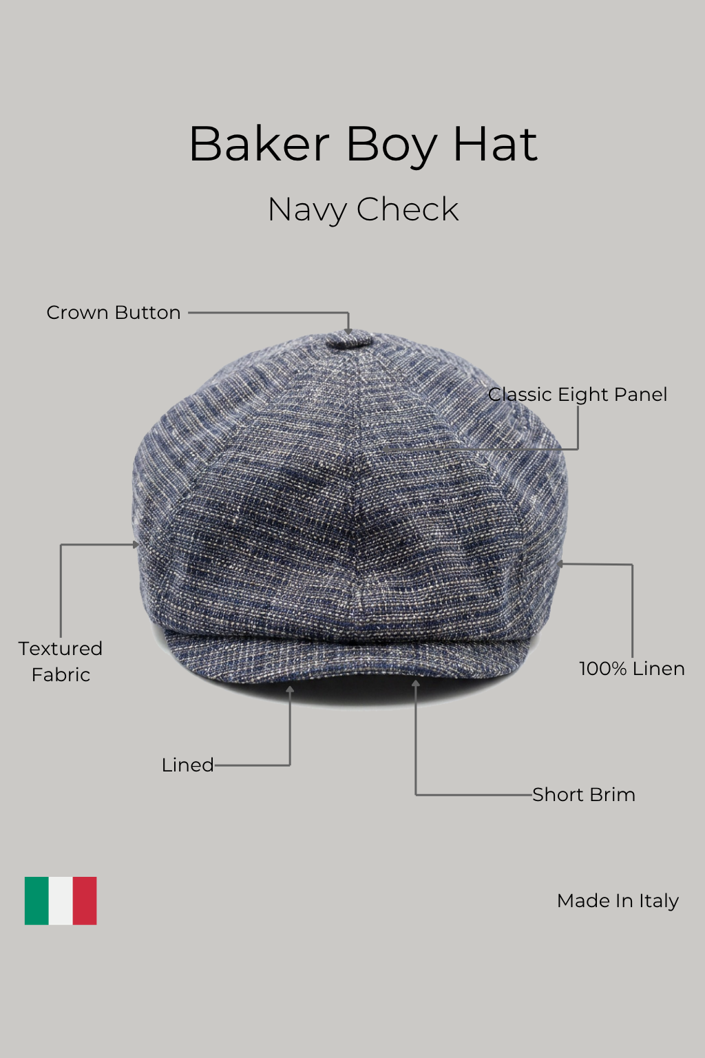 Baker Boy Hat - Navy Check - Wear London