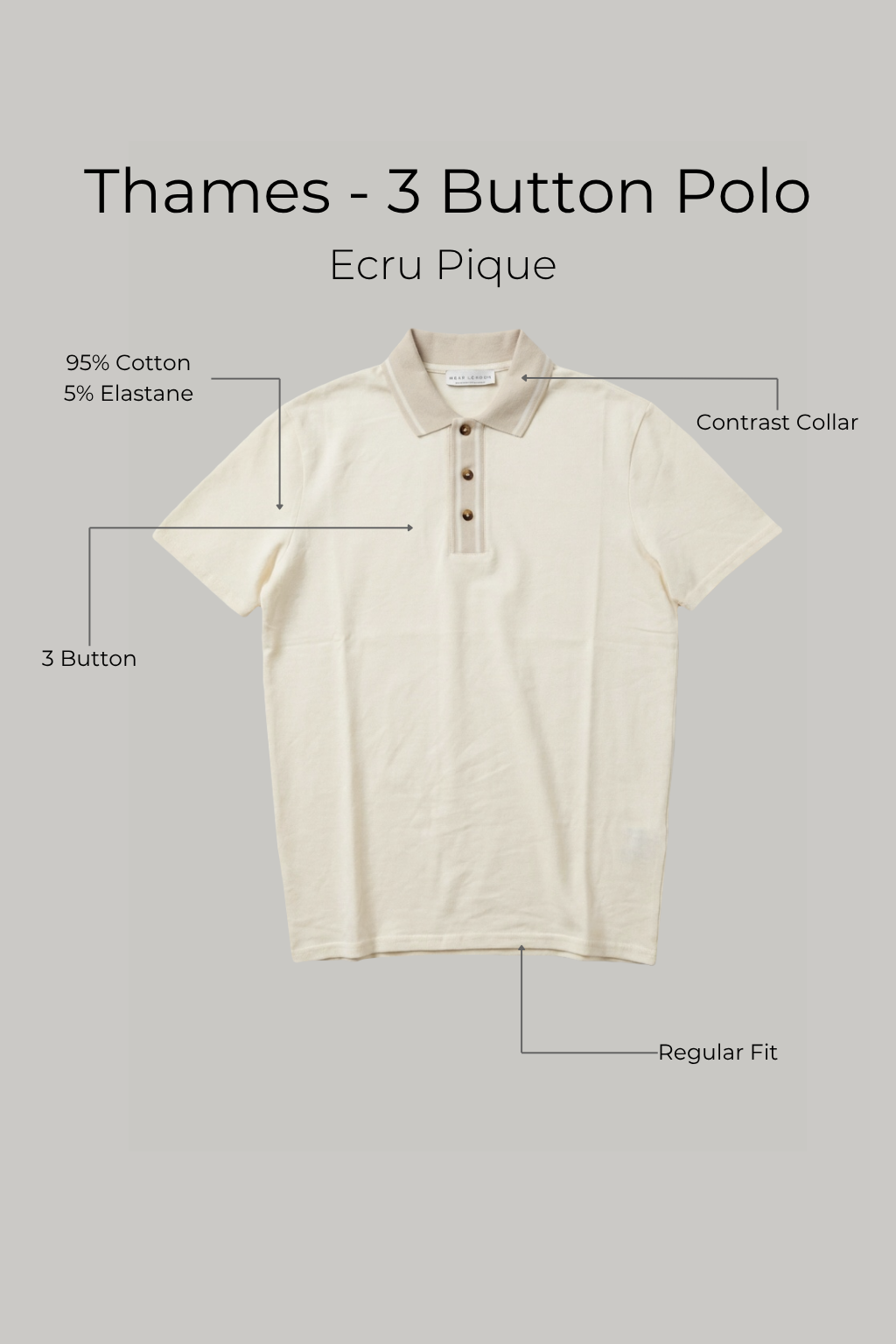 Thames - 3 Button Polo - Ecru Pique - Wear London