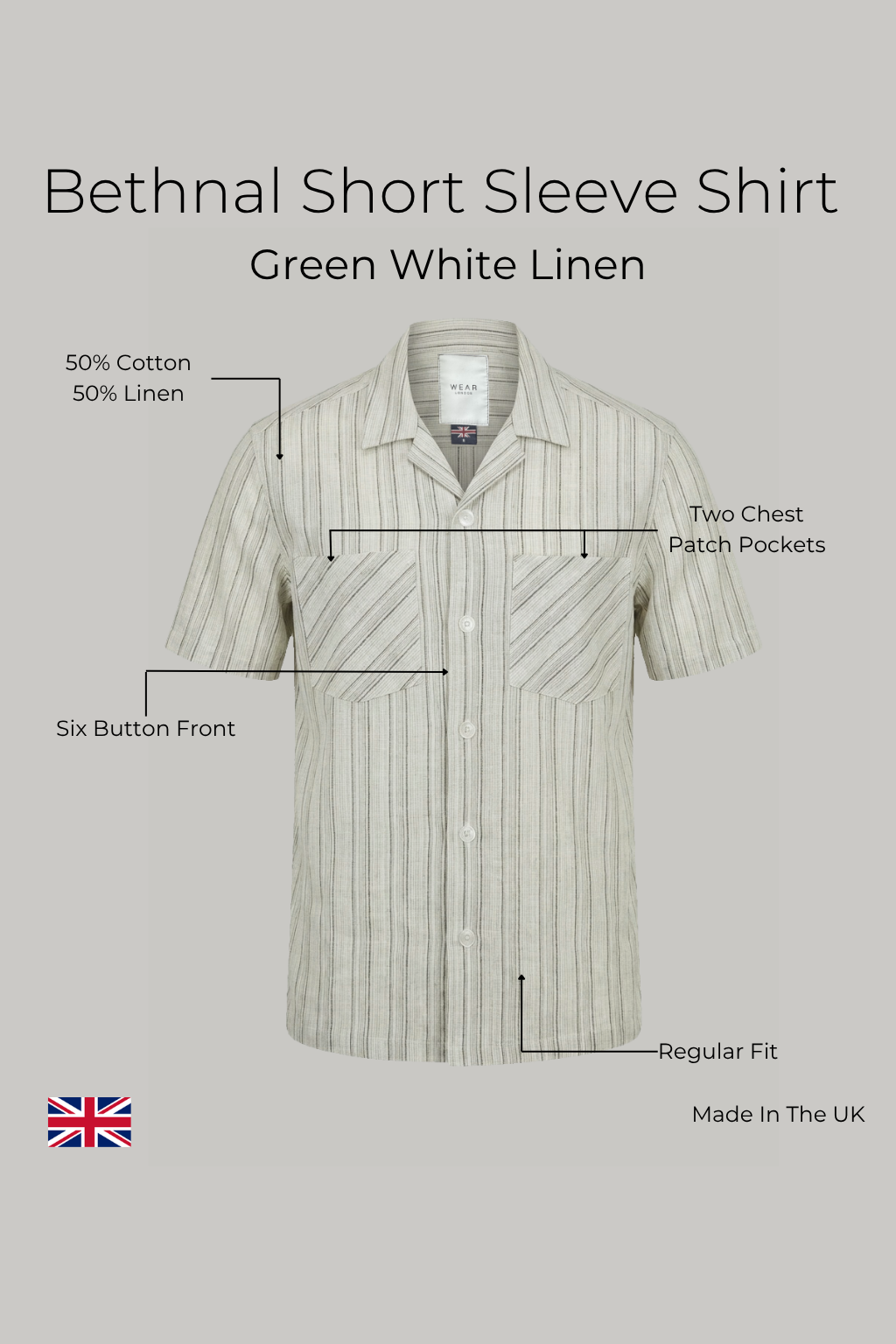 Bethnal Top Pockets - Green White Linen - Wear London