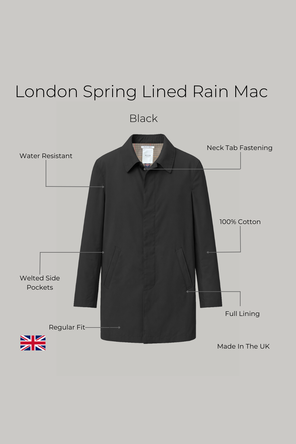 London Spring Lined Rain Mac - Black - Wear London