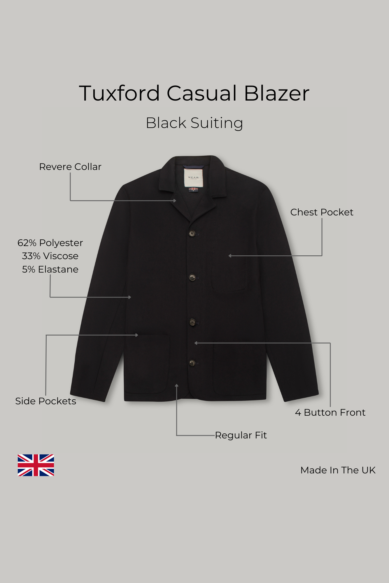 Tuxford Casual Blazer - Black Suiting - Wear London