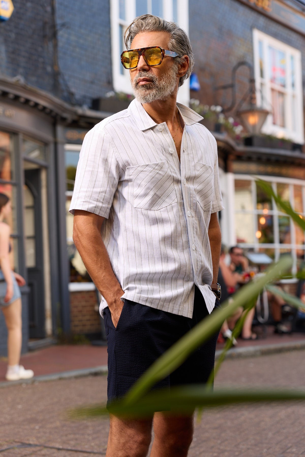 Bethnal Top Pockets - Green White Linen - Wear London