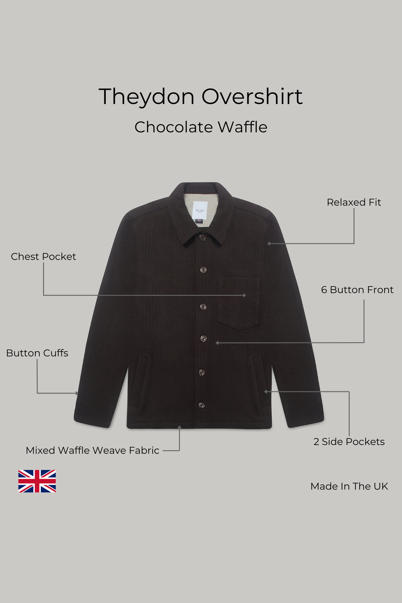 Theydon Overshirt - Chocolate Waffle - Wear London