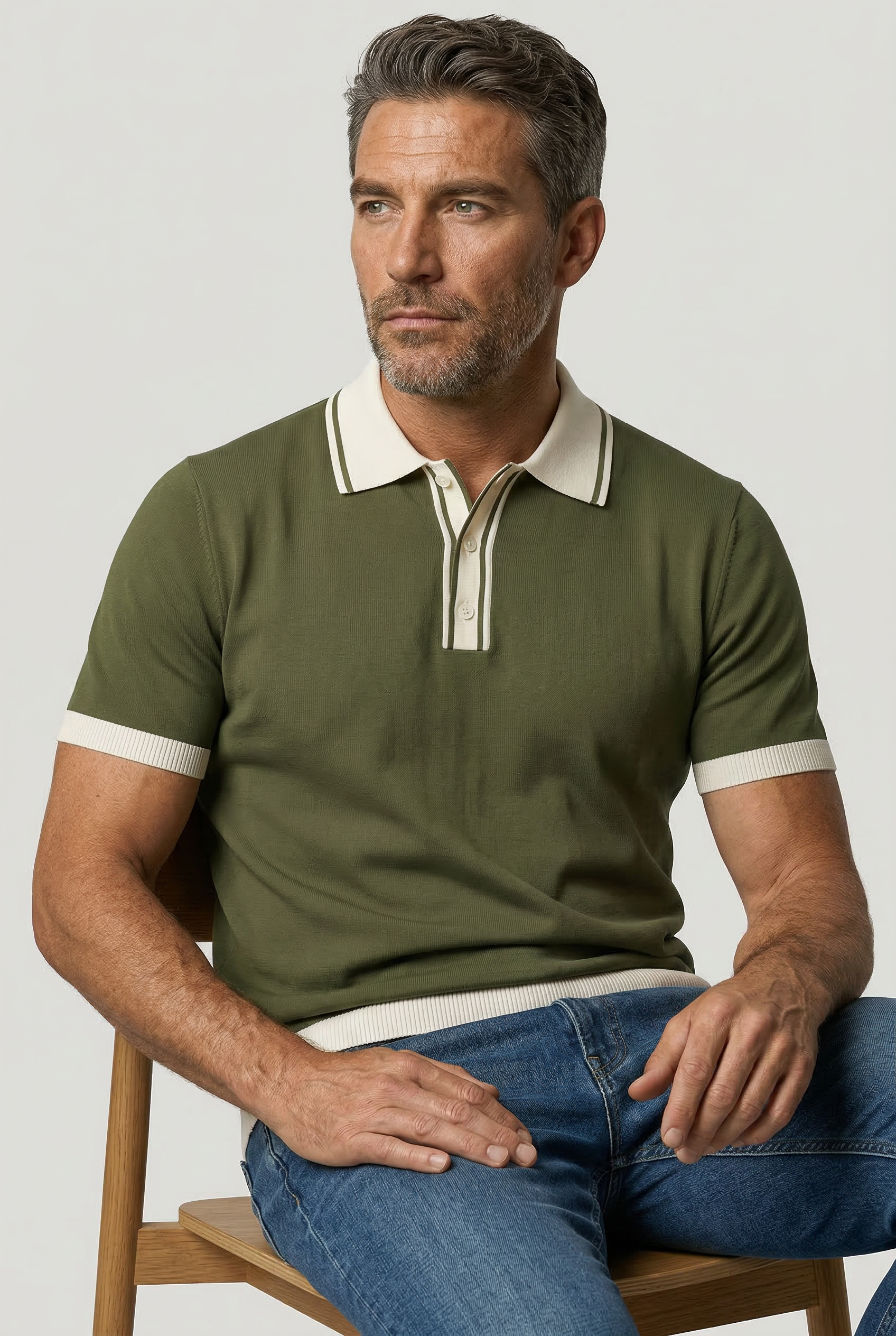 Camden - Plain Polo Knitwear - Olive Ecru - Wear London