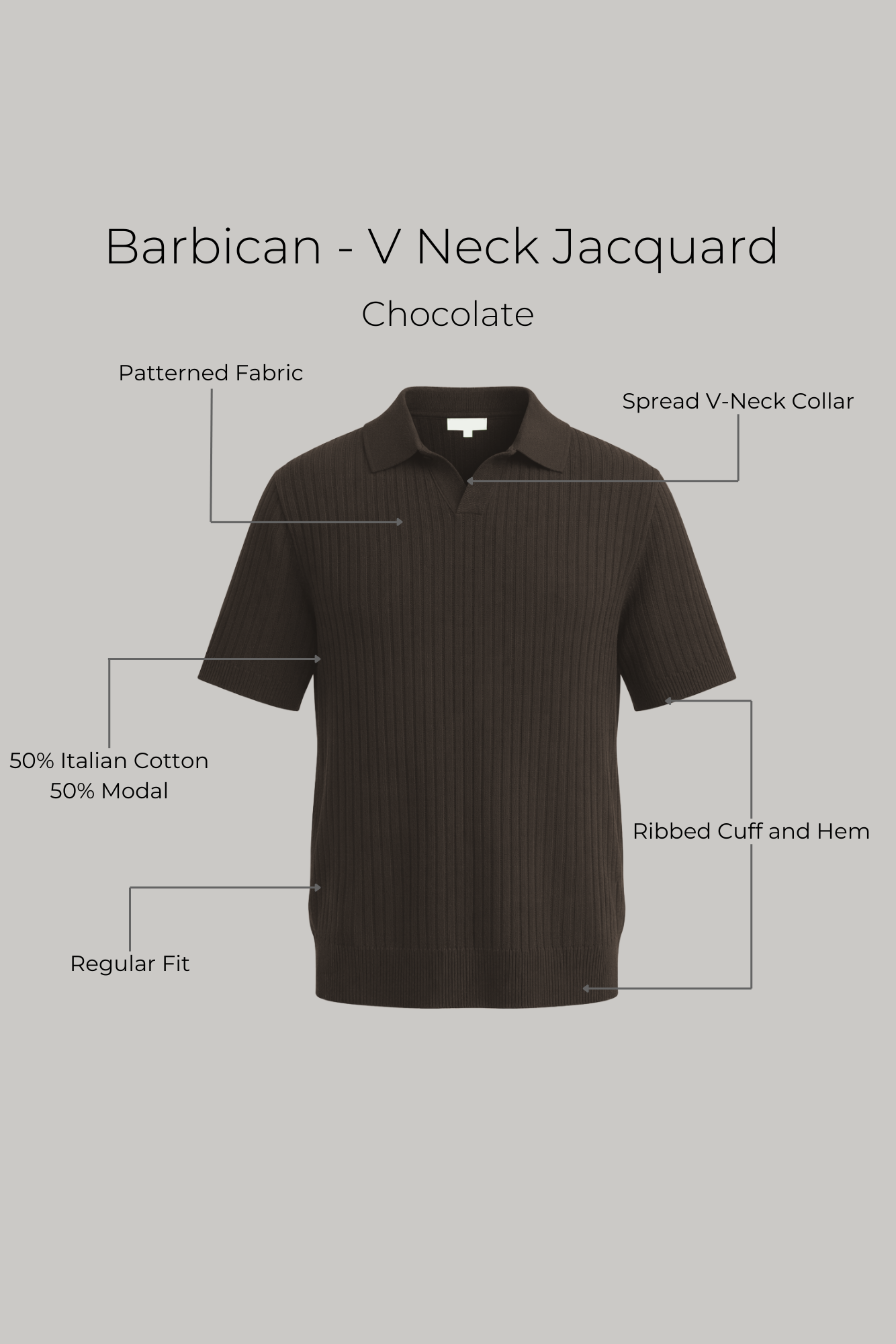 Barbican - V Neck Jacquard - Chocolate - Wear London