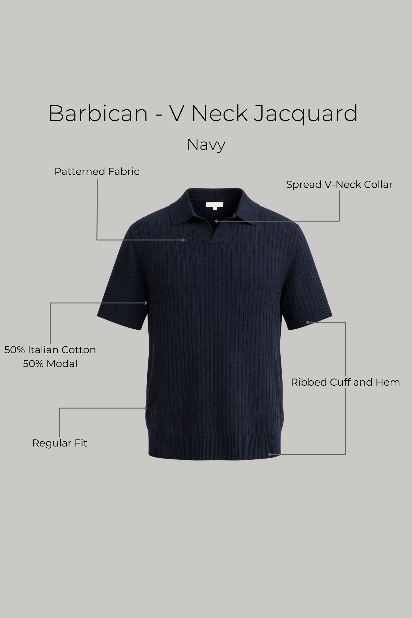 Barbican - V Neck Jacquard - Navy - Wear London
