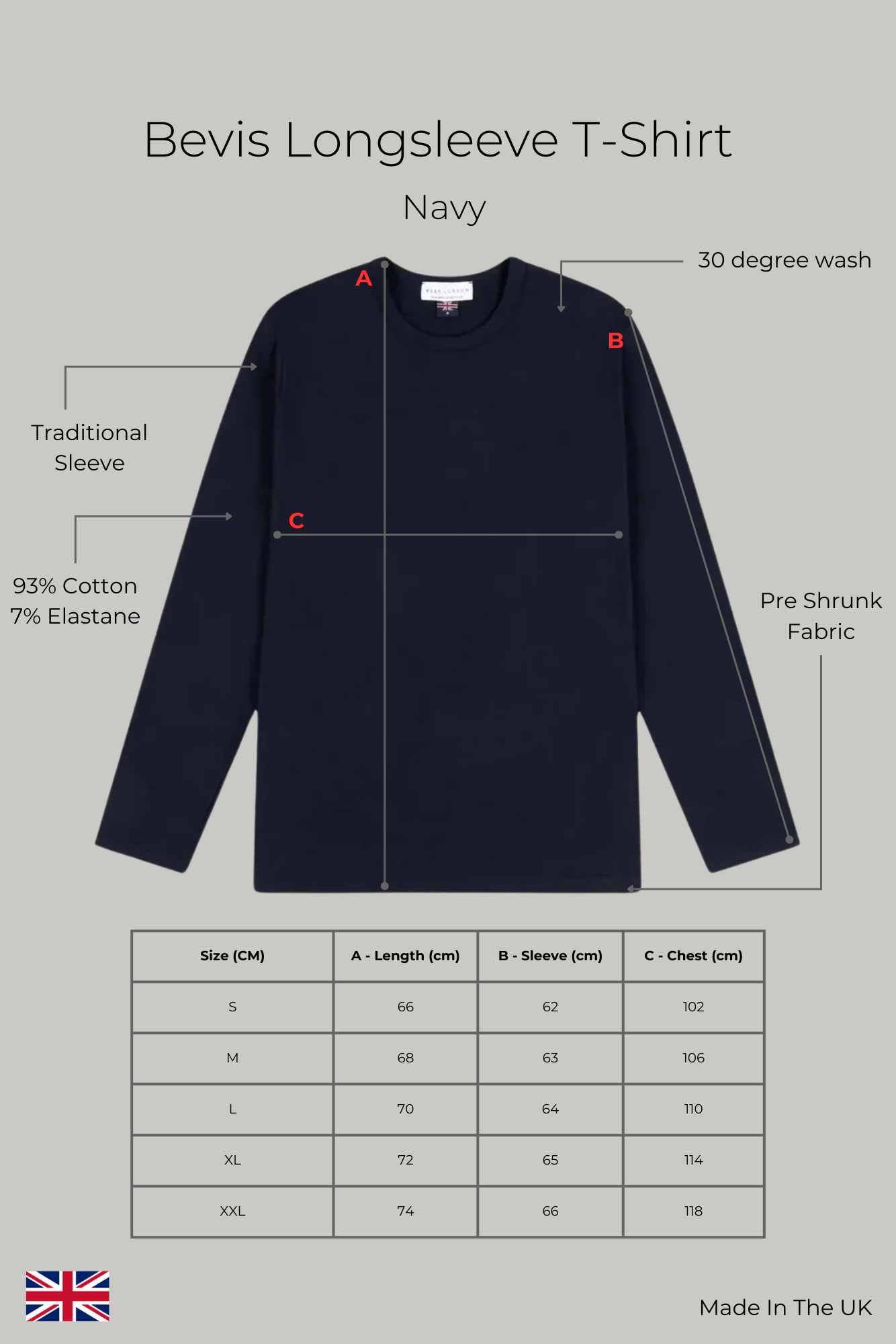 Bevis Long Sleeve Cotton t-shirt - Navy - Wear London