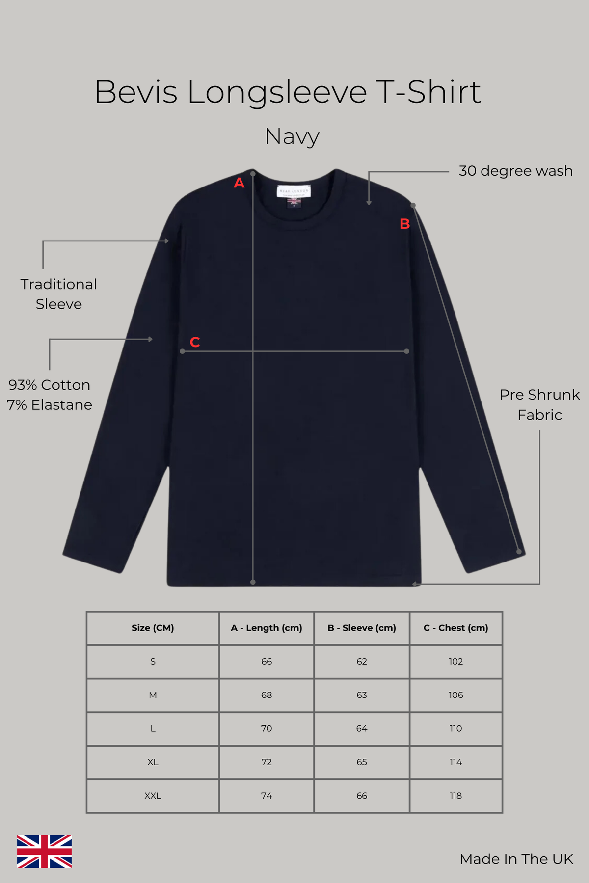 Bevis Long Sleeve Cotton t-shirt - Navy - Wear London