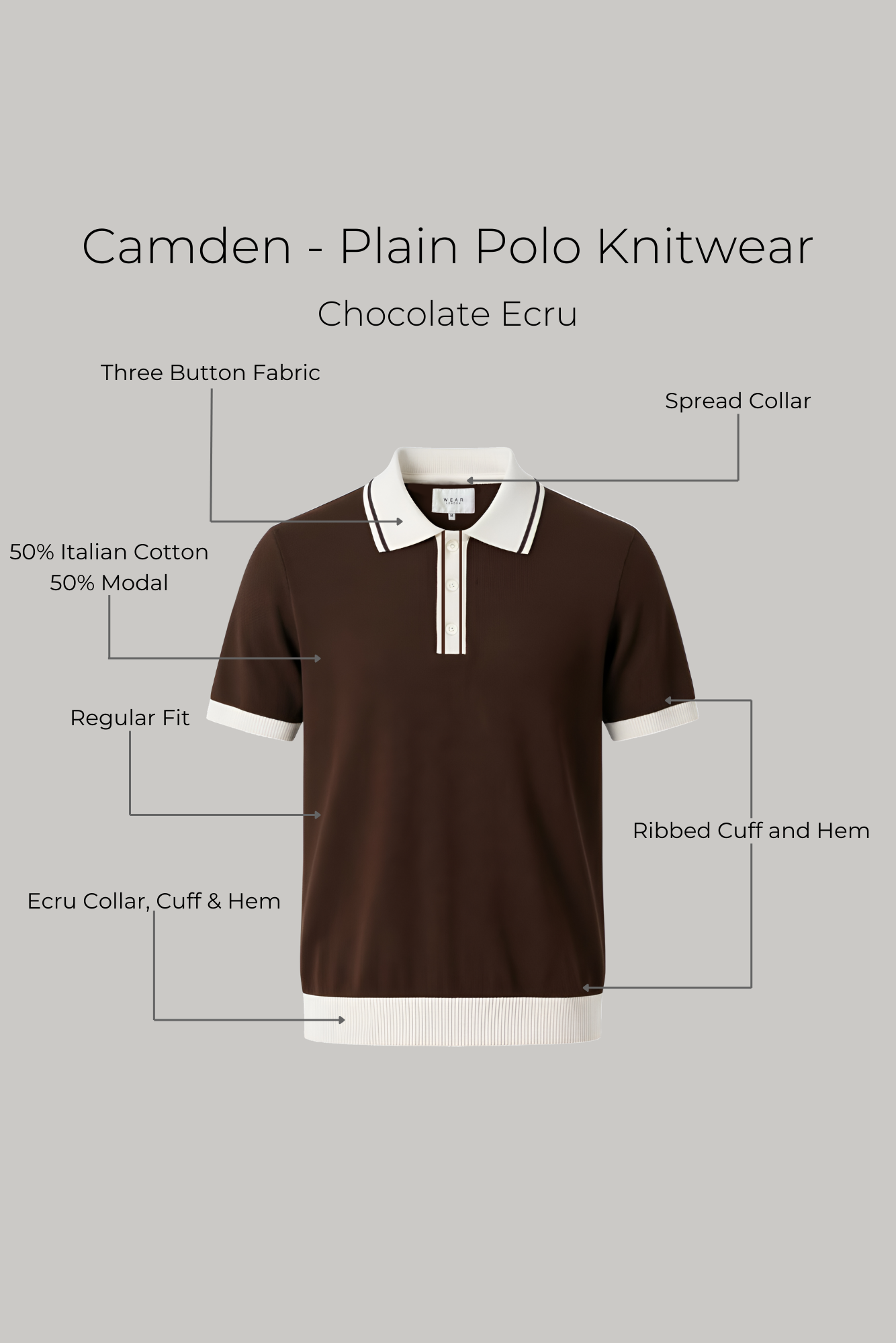 Camden - Plain Polo Knitwear - Chocolate Ecru - Wear London