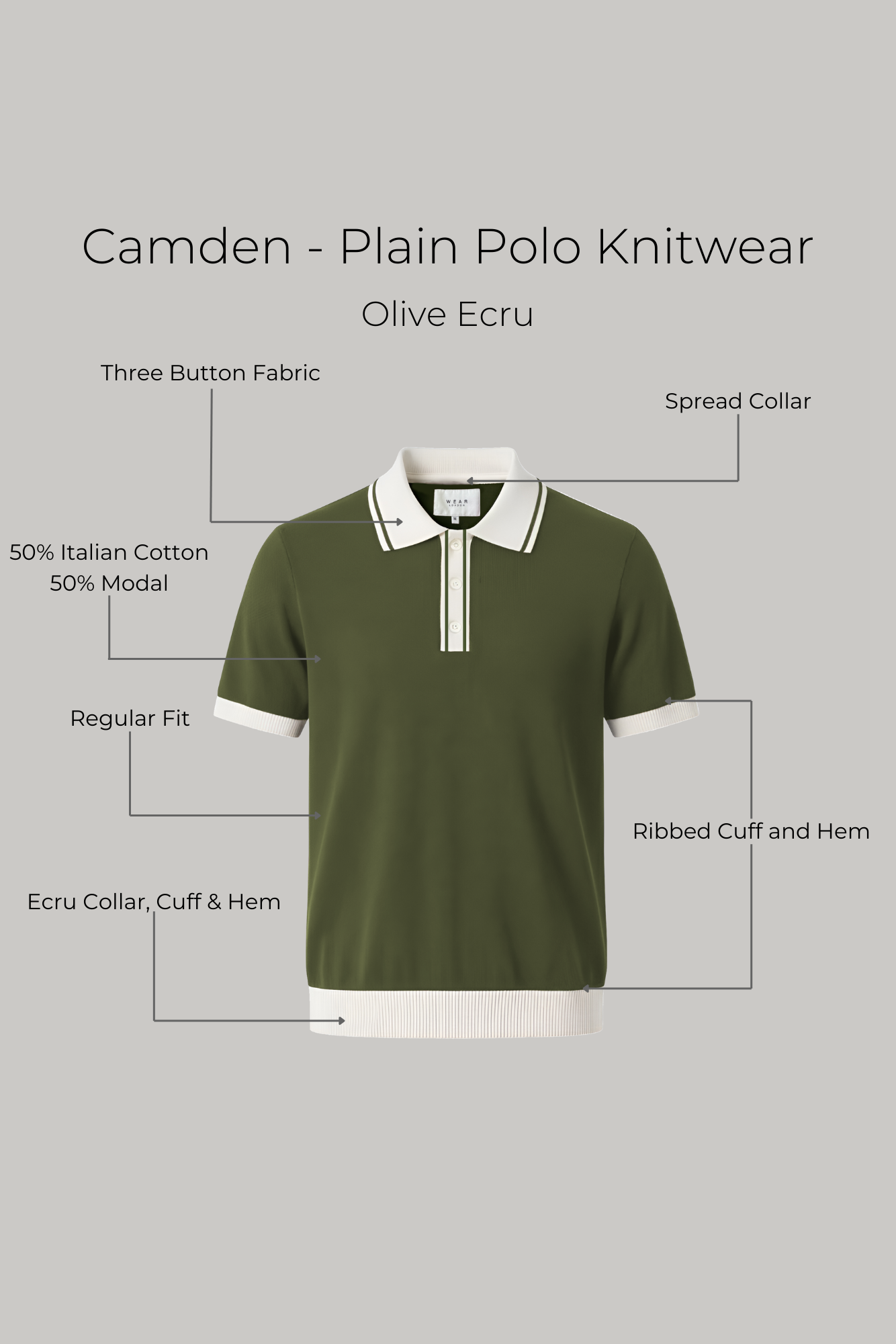 Camden - Plain Polo Knitwear - Olive Ecru - Wear London