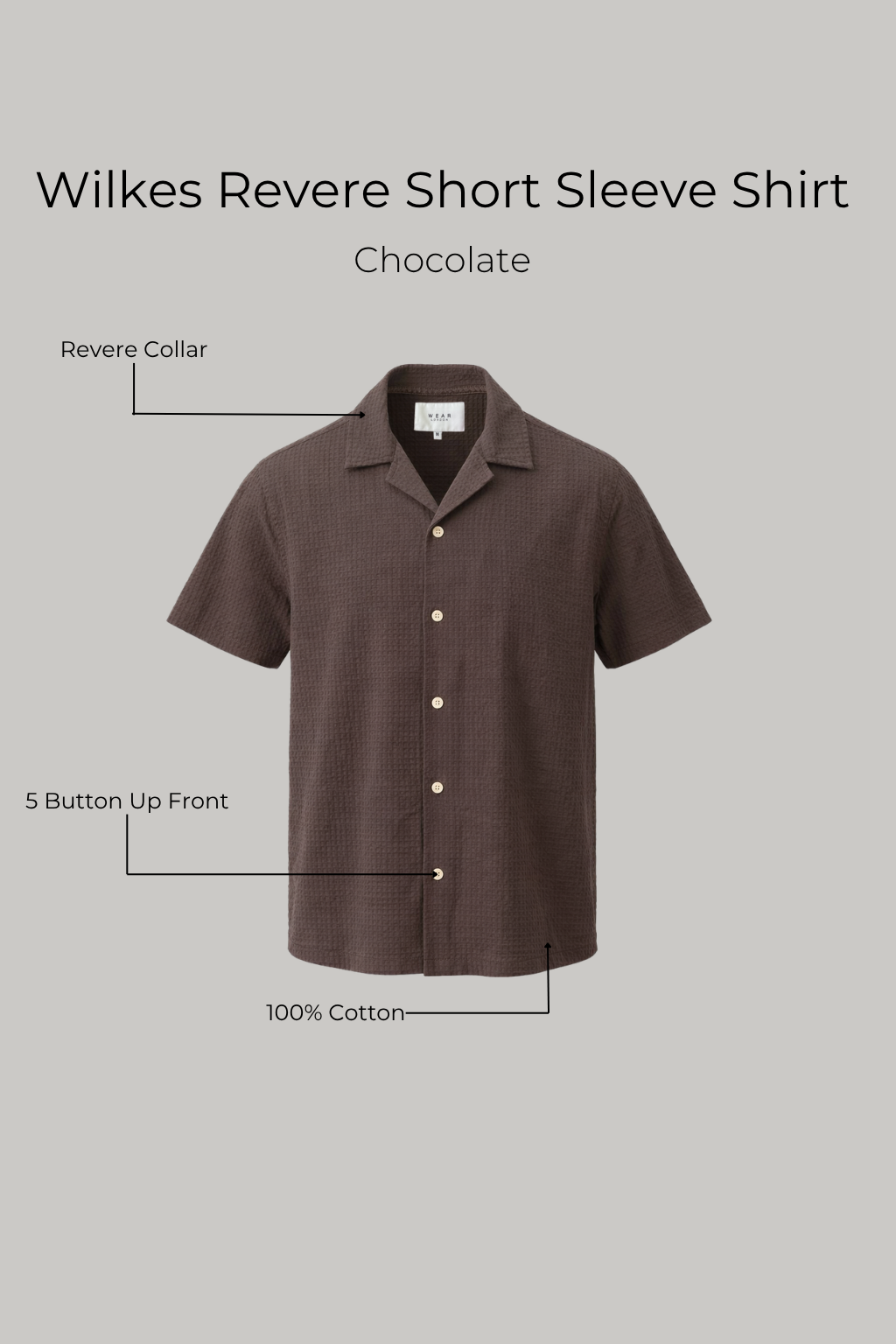 Wilkes Revere Short Sleeve Shirt - Chocolate - Wear London