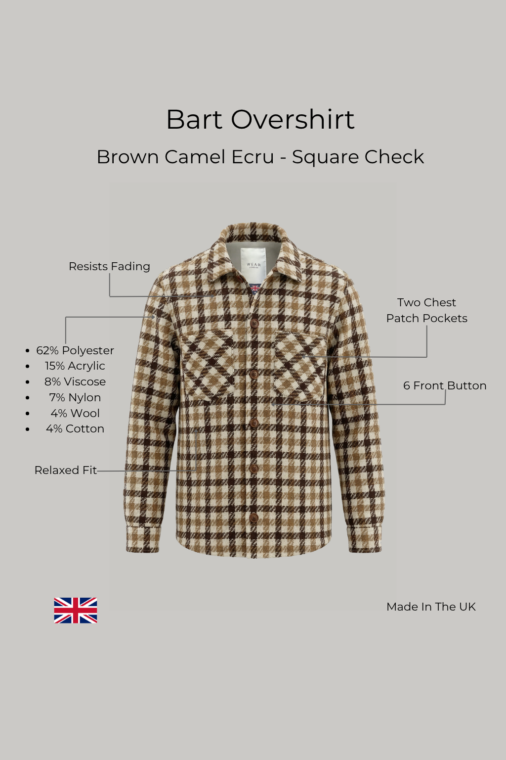 Bart Overshirt - Brown Camel Ecru - Square Check - Wear London