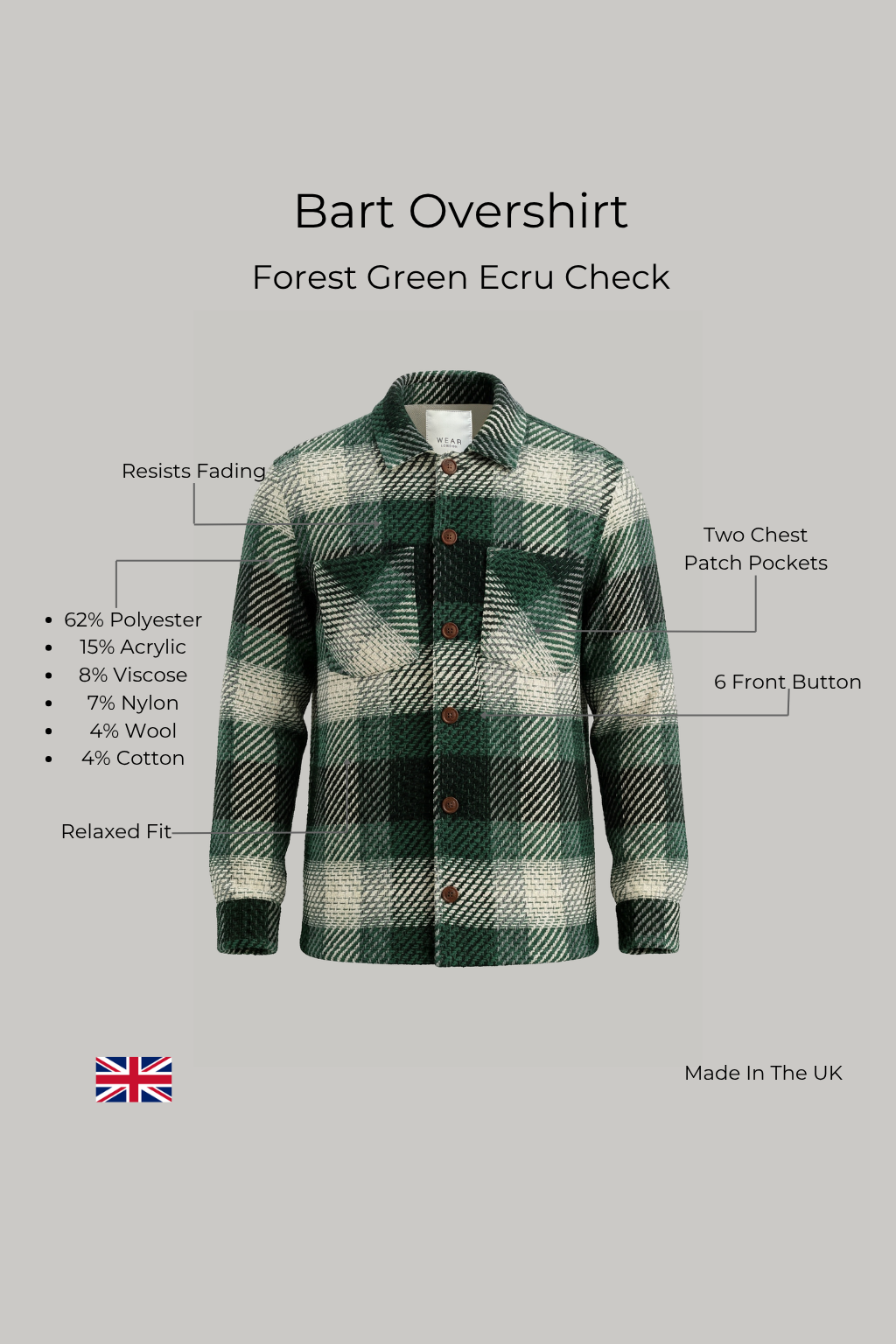 Bart Overshirt - Forest Green Ecru Check - Wear London