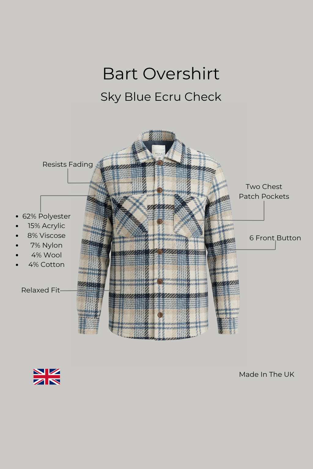 Bart Overshirt - Sky Blue Ecru Check - Wear London