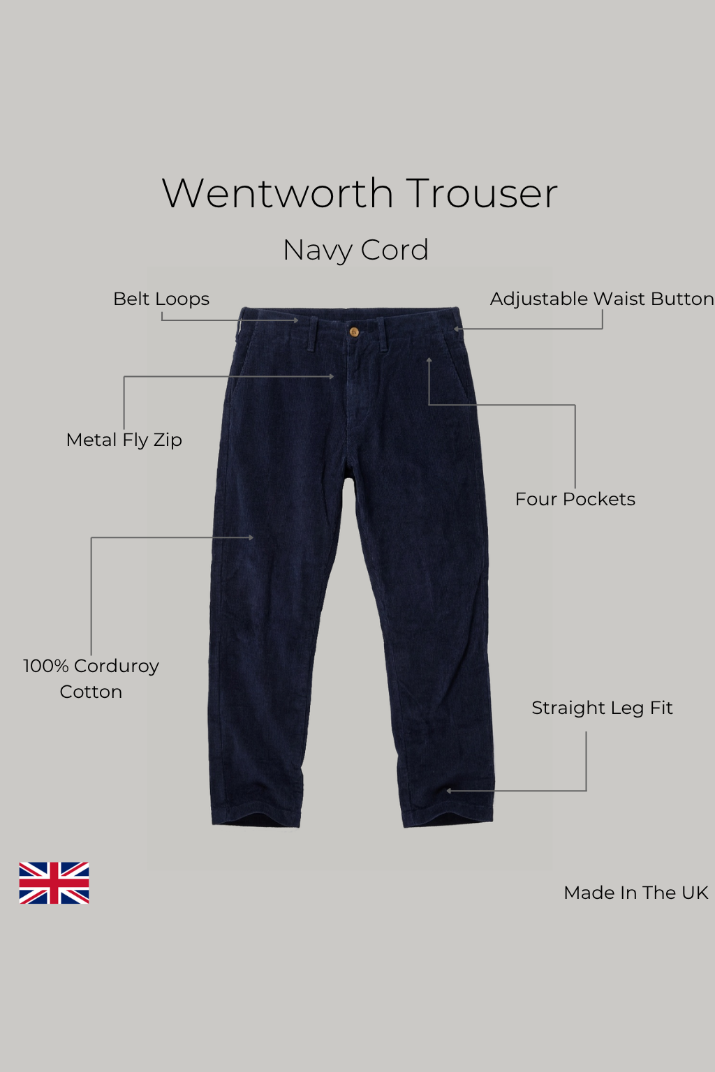 Wentworth Trouser - Navy Cord - Wear London