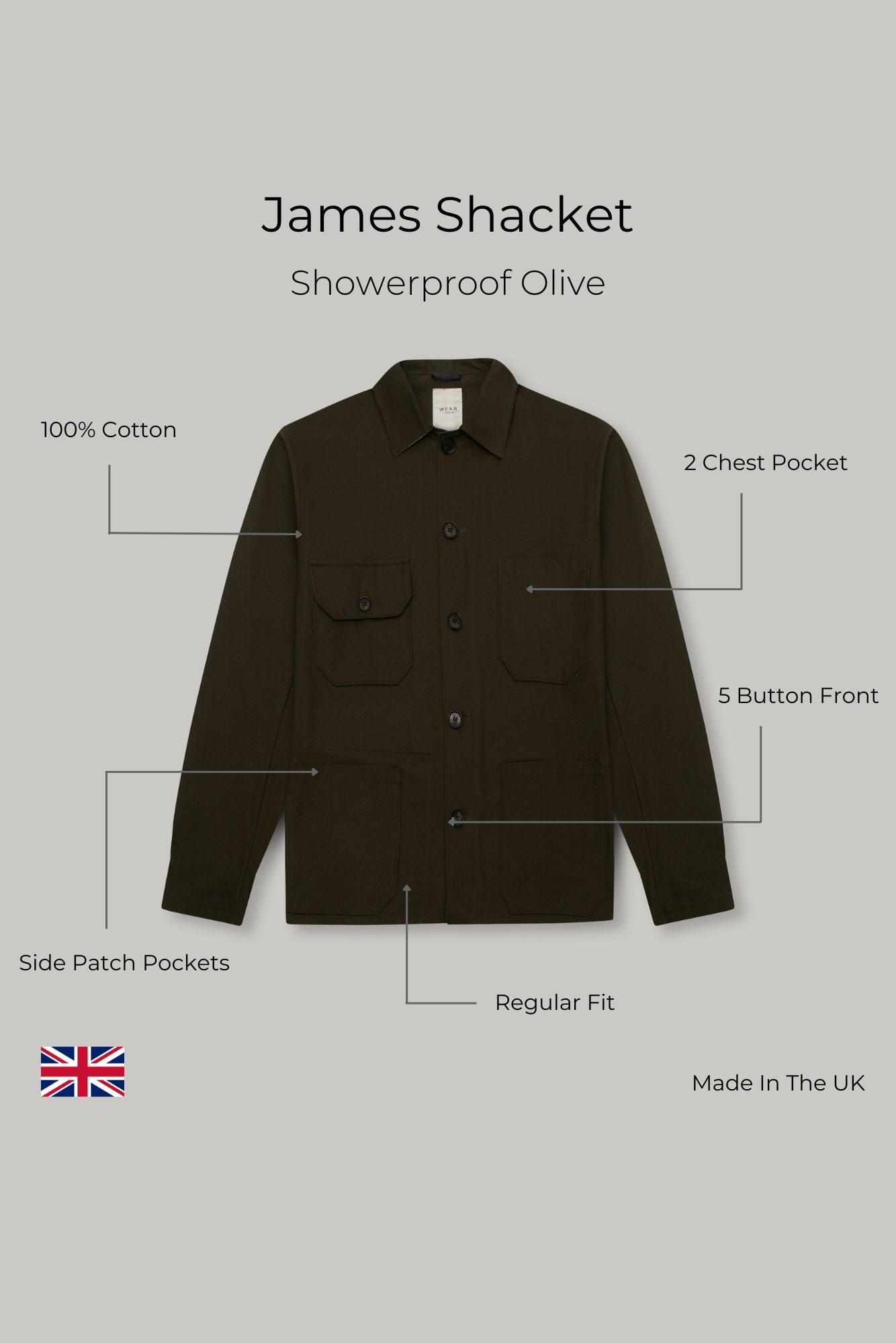 James Four Pocket Jacket - Showerproof Olive
