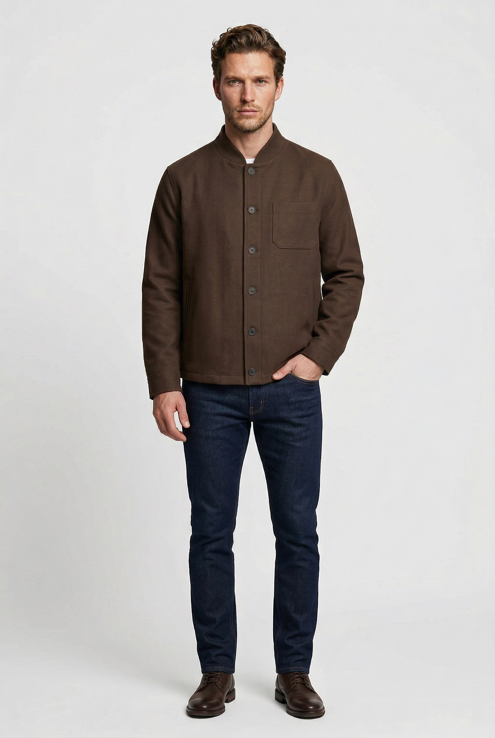 Aldgate Baseball Shacket - Chocolate Moleskin - Wear London