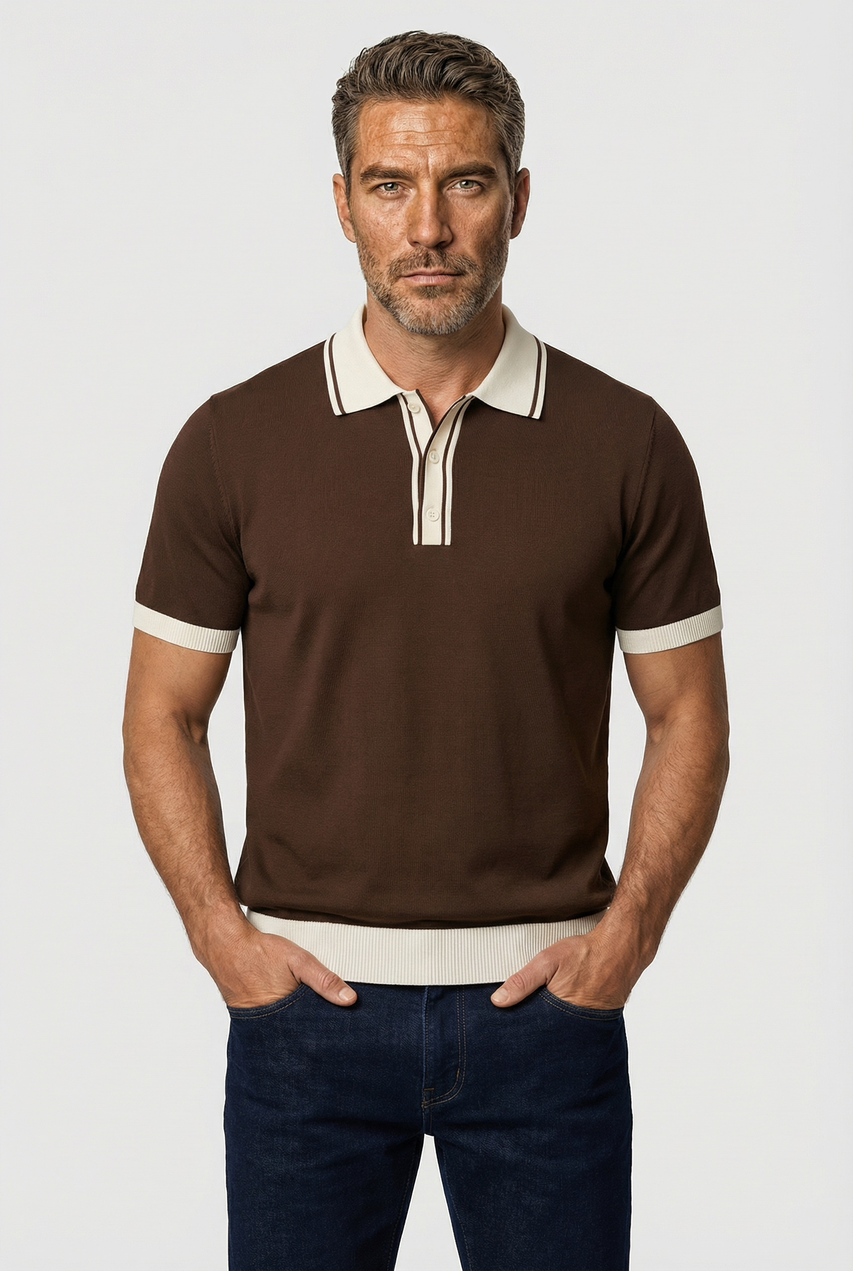 Camden - Plain Polo Knitwear - Chocolate Ecru - Wear London