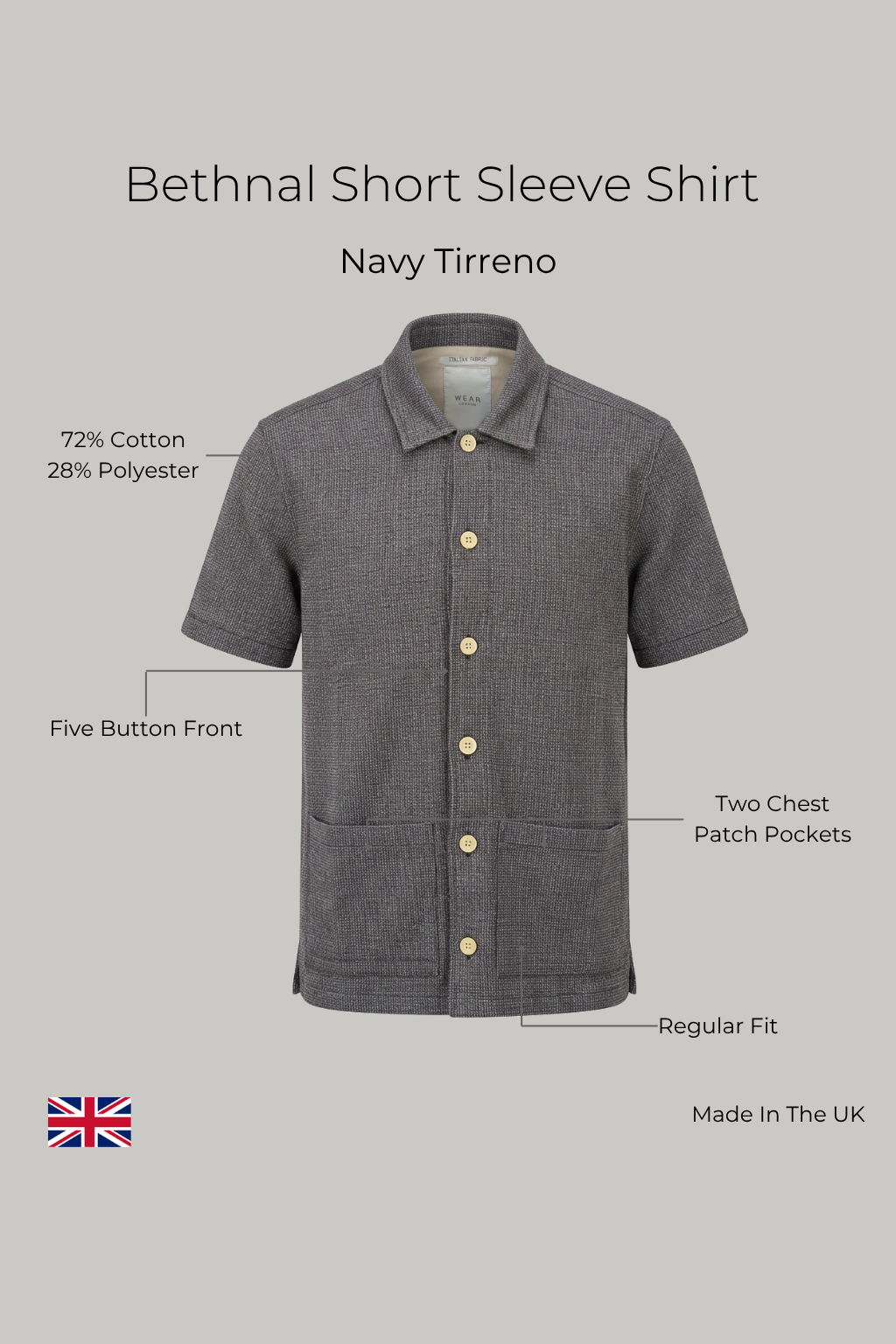 Bethnal Short Sleeve Shirt - Navy Tirreno - Wear London