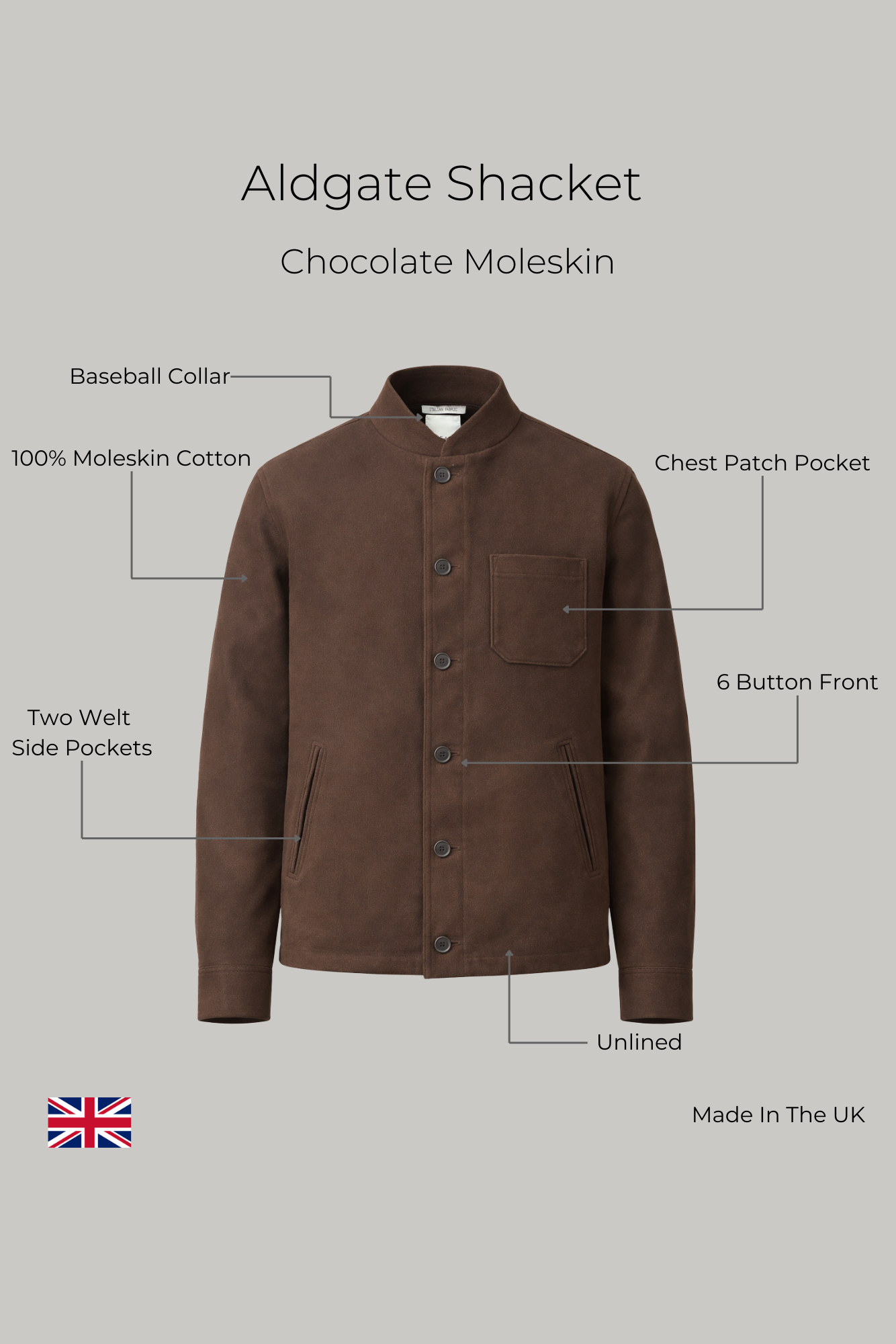 Aldgate Baseball Shacket - Chocolate Moleskin - Wear London