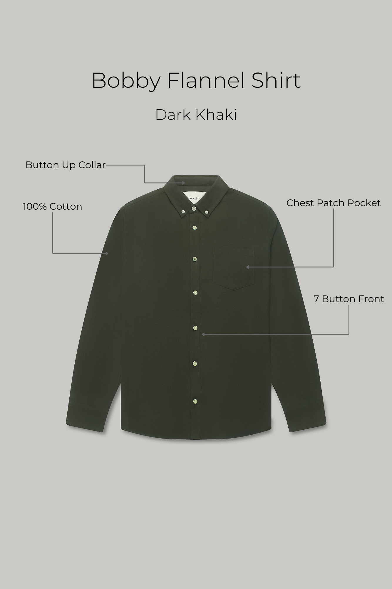 Bobby Flannel Shirt - Dark Khaki - Wear London