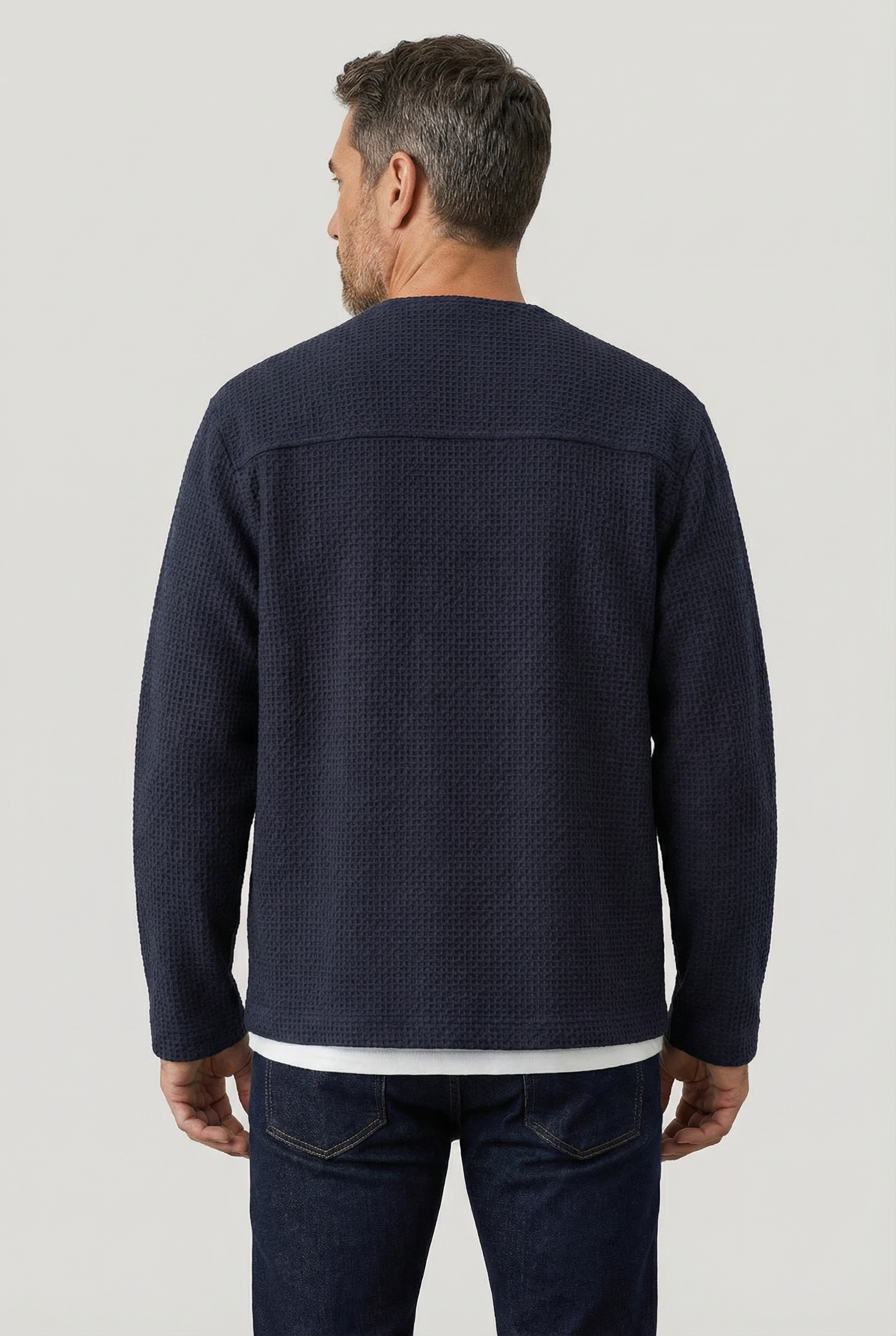 Fleming V-Neck Shacket - Navy Textured - Wear London