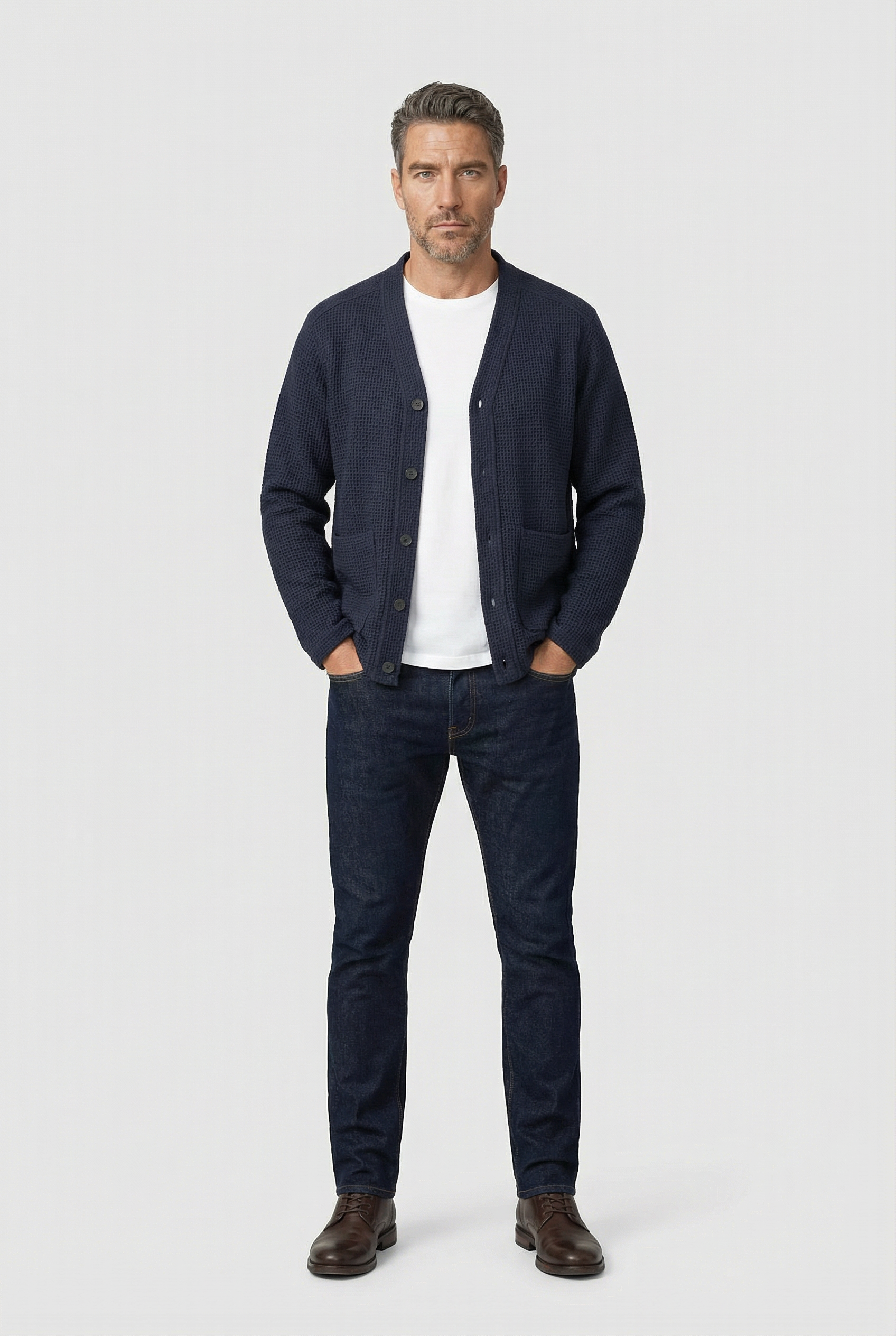 Fleming V-Neck Shacket - Navy Textured - Wear London