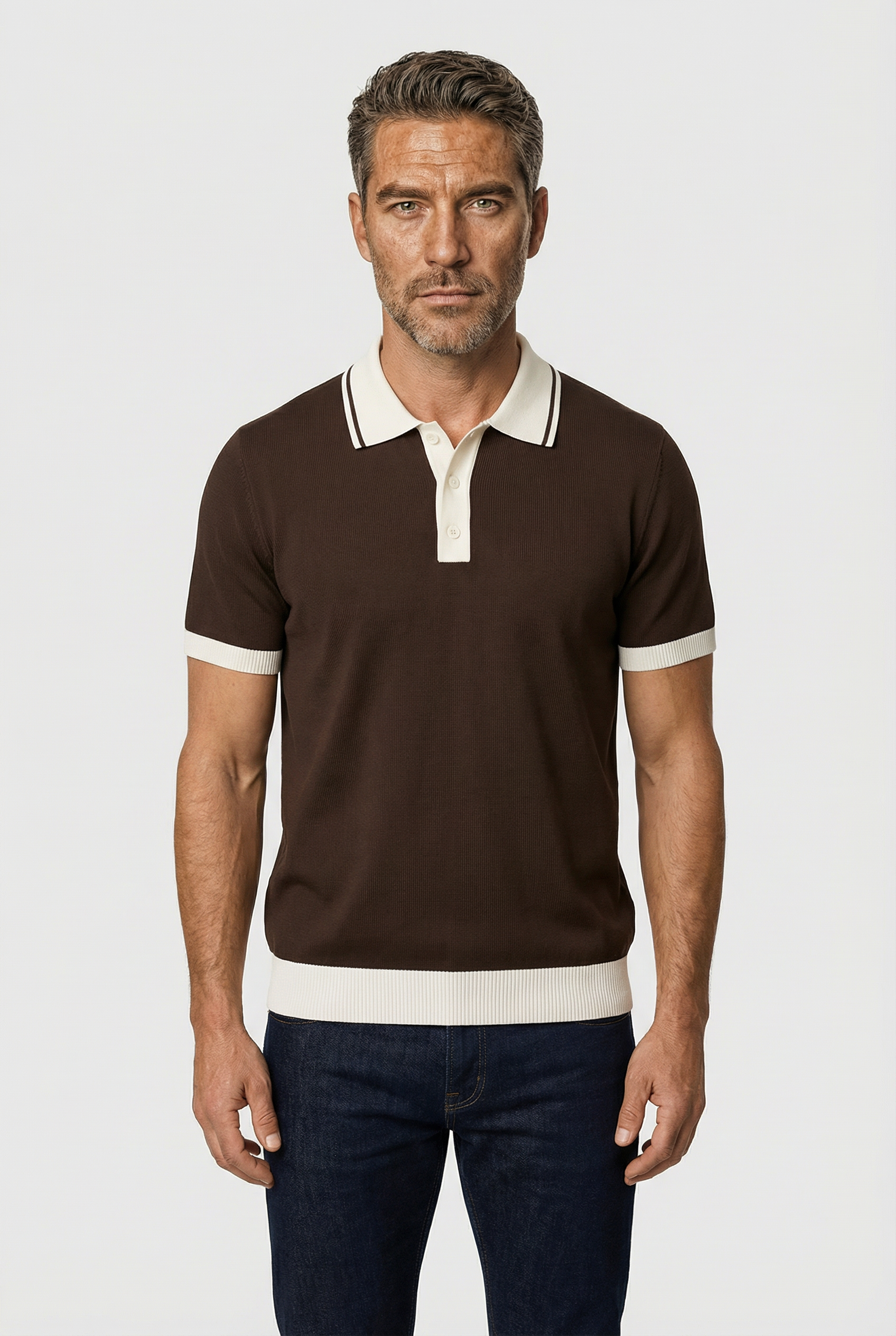 Camden - Plain Polo Knitwear - Chocolate Ecru - Wear London