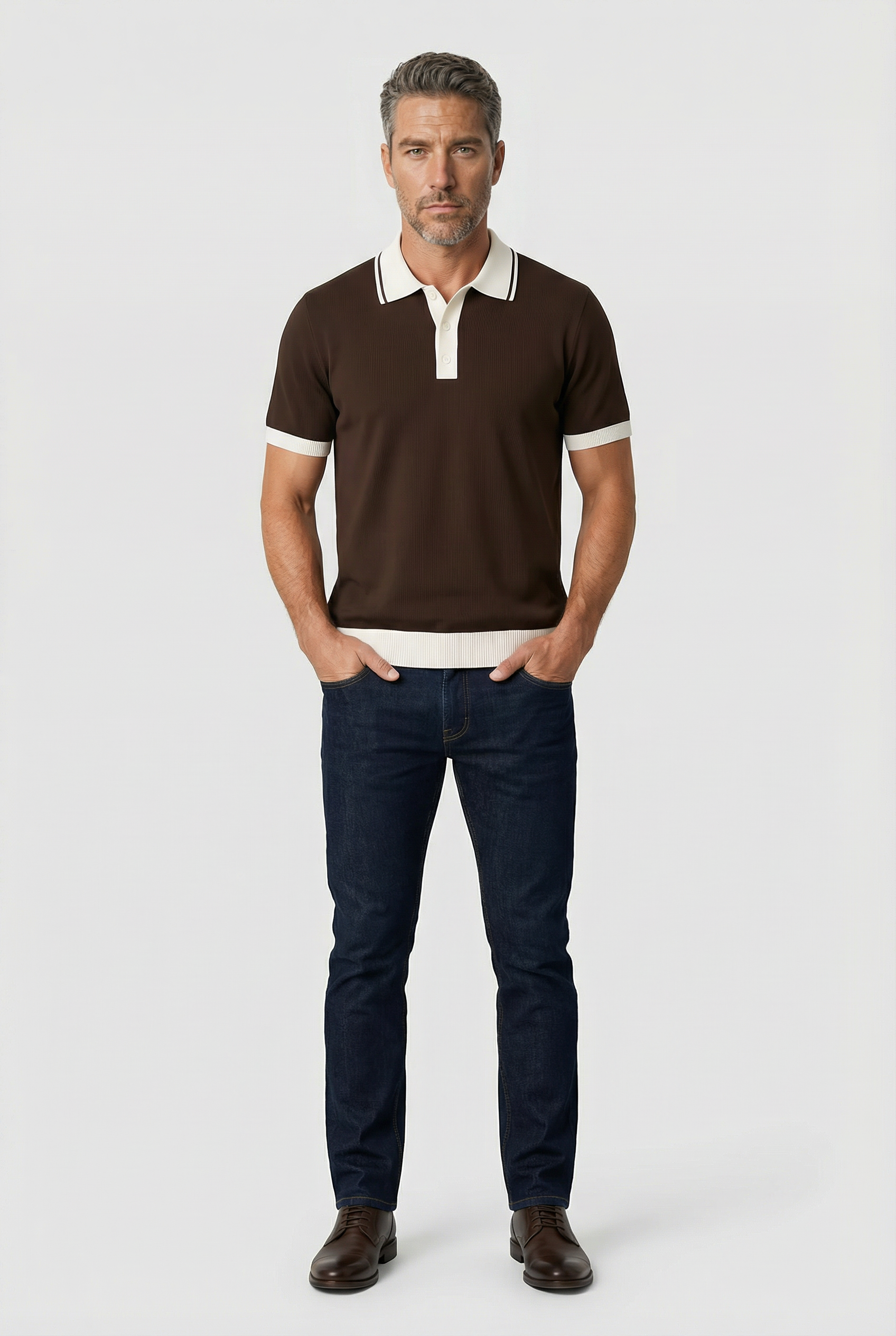 Camden - Plain Polo Knitwear - Chocolate Ecru - Wear London