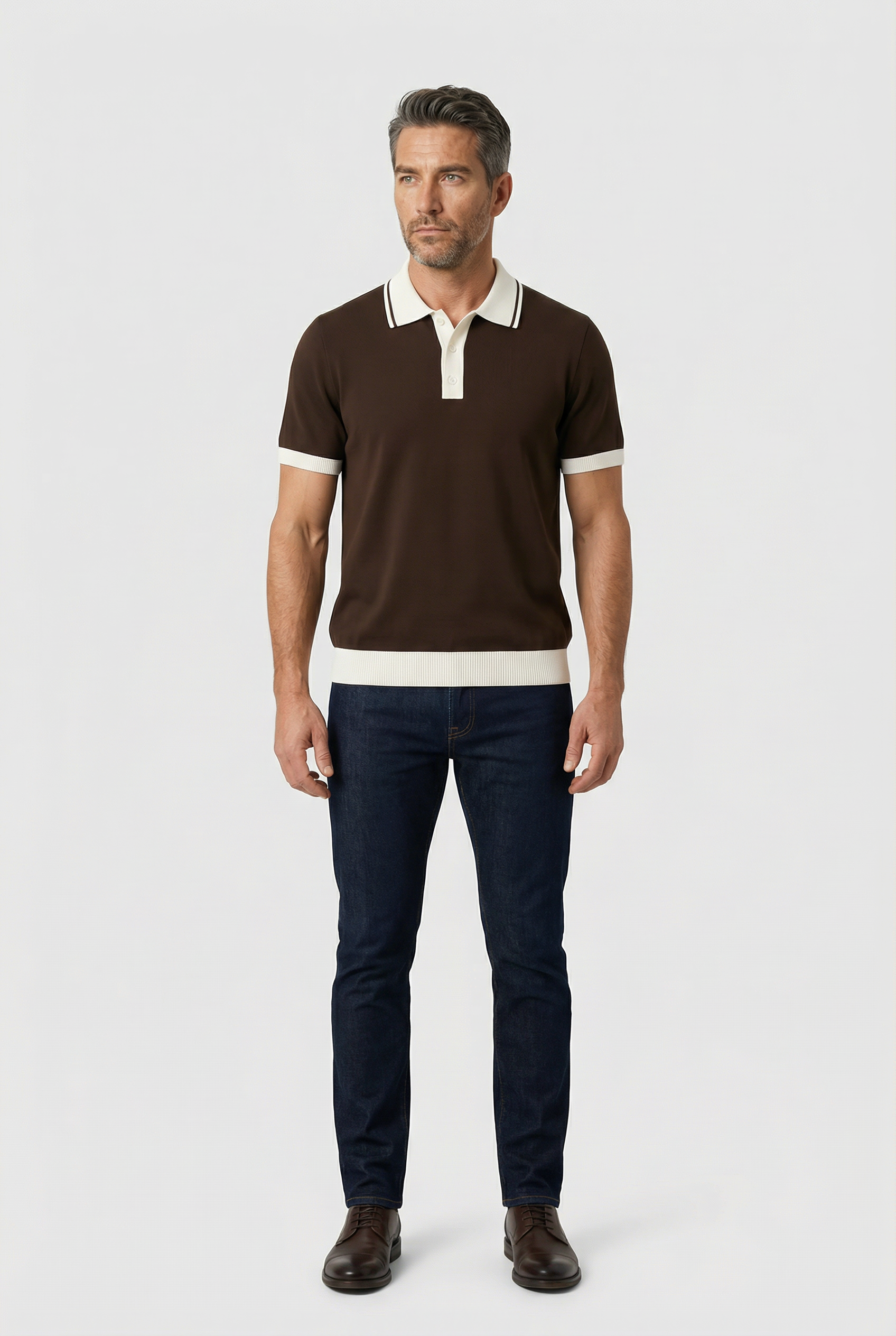 Camden - Plain Polo Knitwear - Chocolate Ecru - Wear London