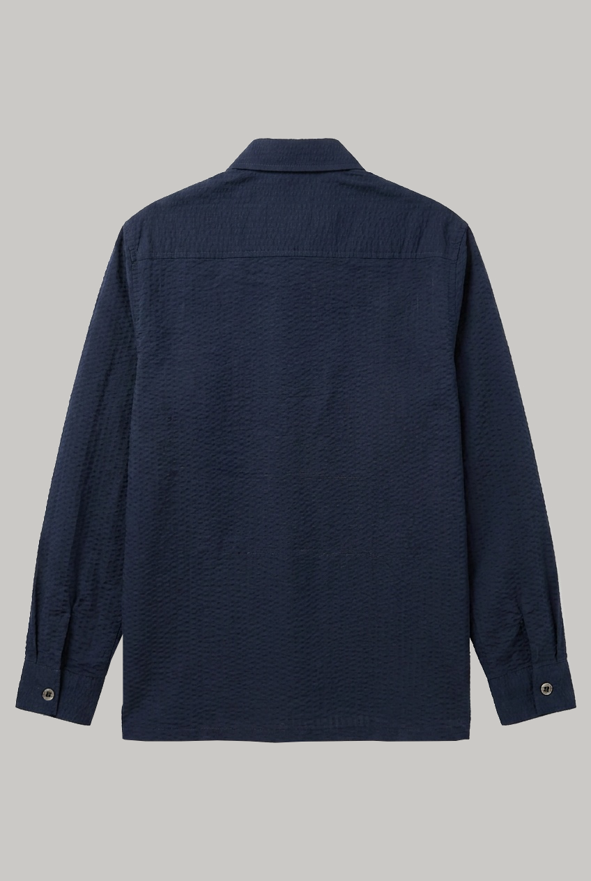 Wick Long Sleeve Shirt - Plain Navy Seersucker - Wear London