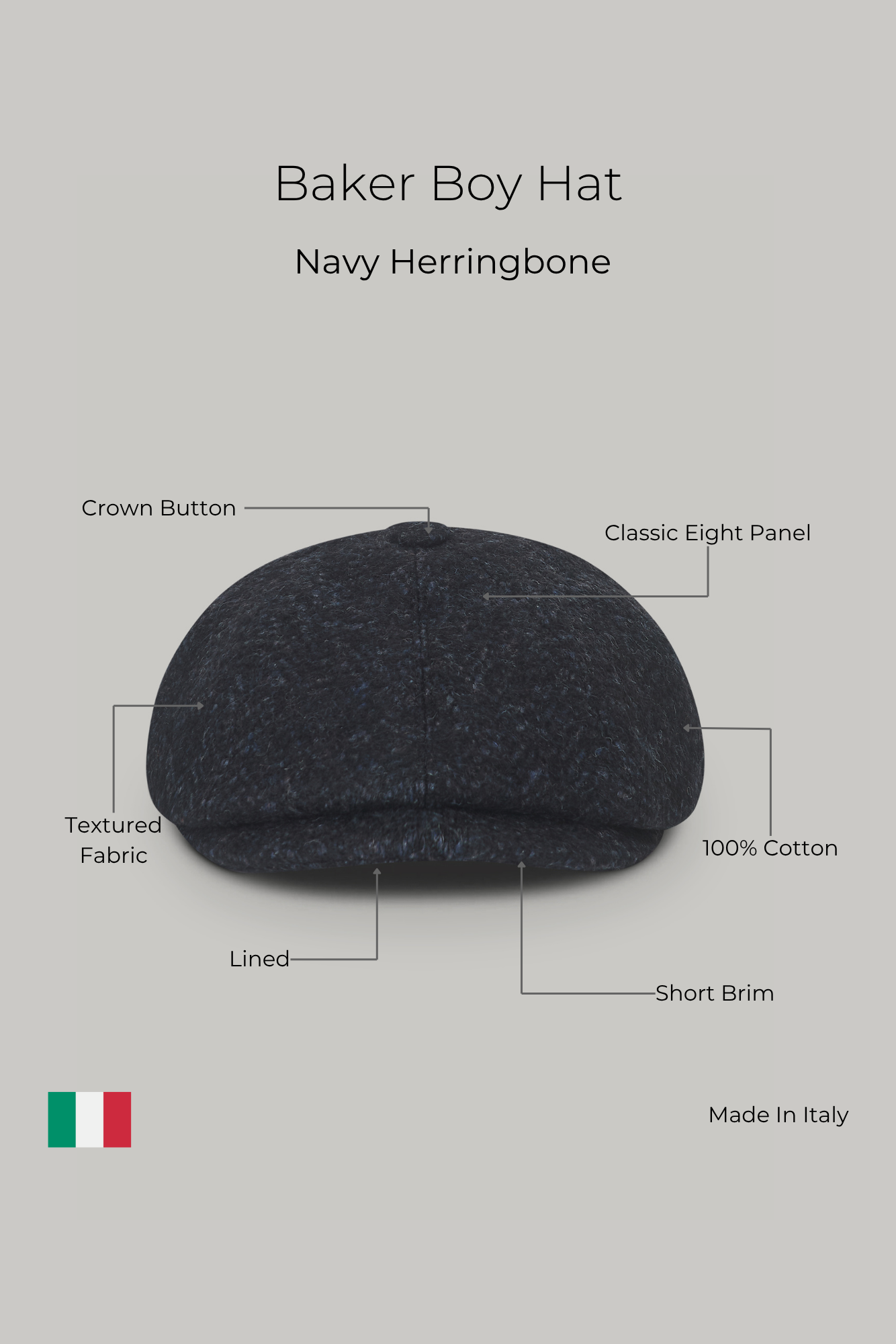Baker Boy Hat - Navy Herringbone - Wear London