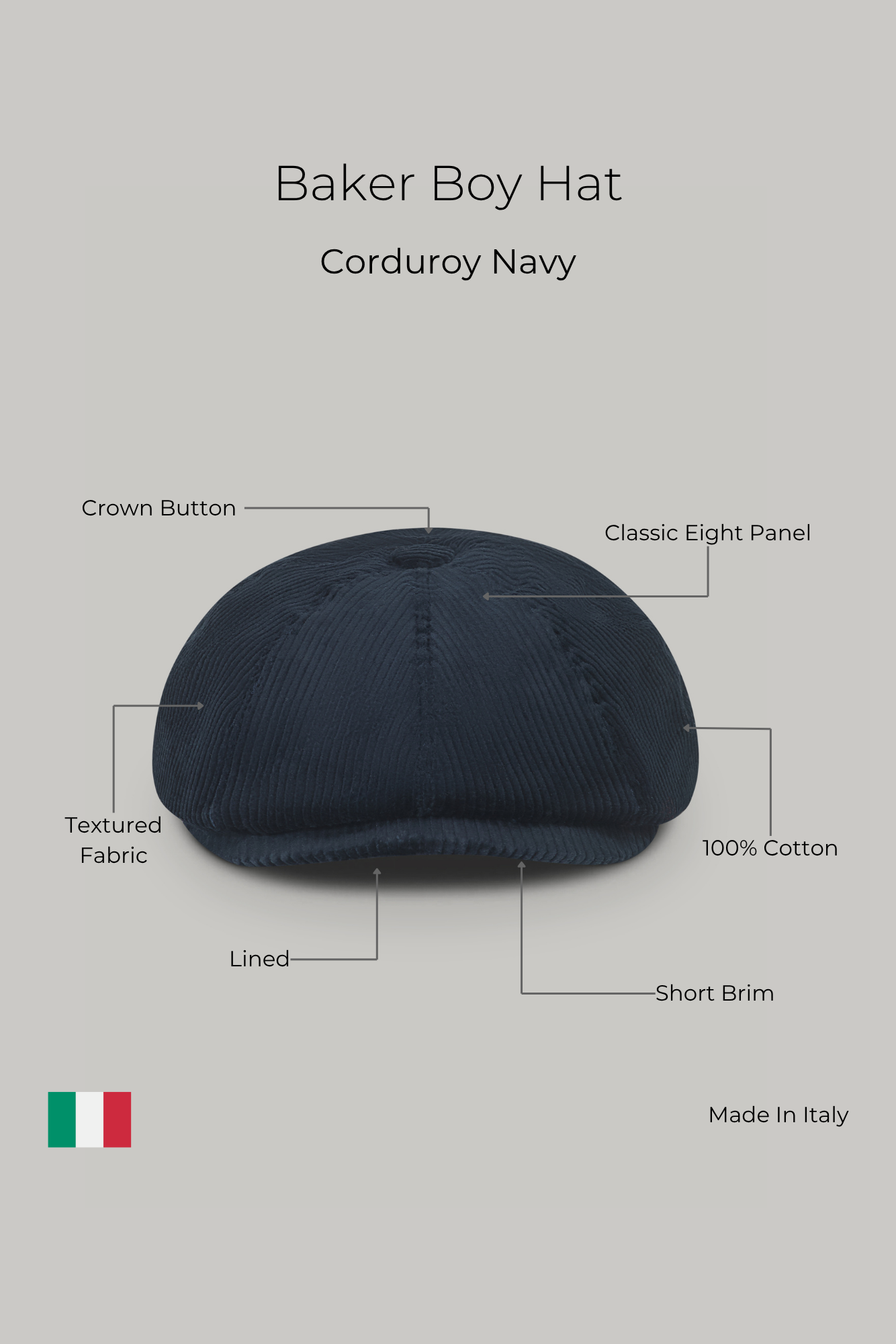 Baker Boy Hat - Corduroy Navy - Wear London