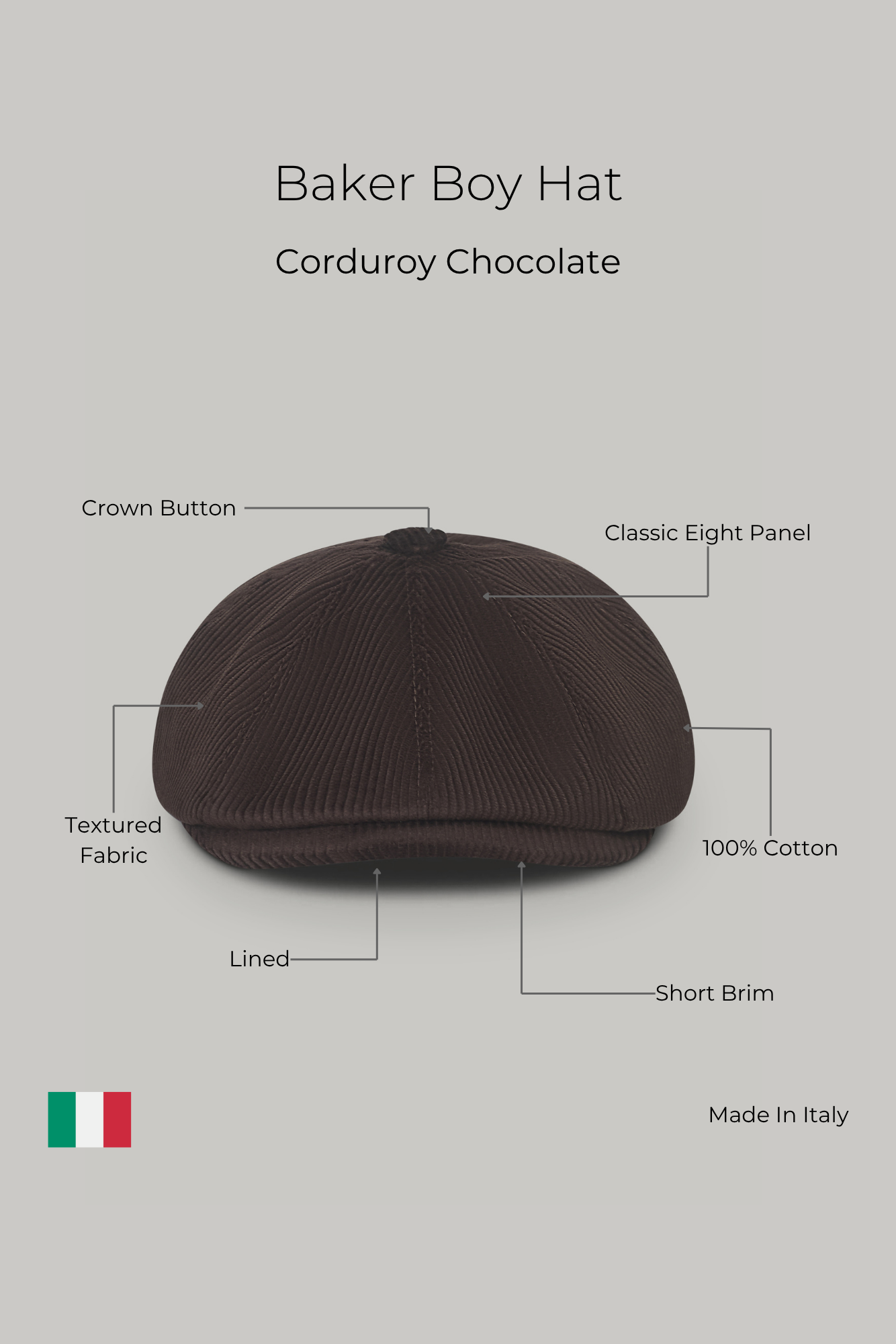 Baker Boy Hat - Corduroy Chocolate - Wear London